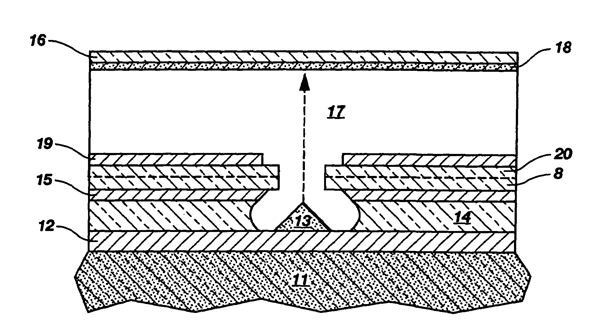 Electrode structures, display devices containing the same