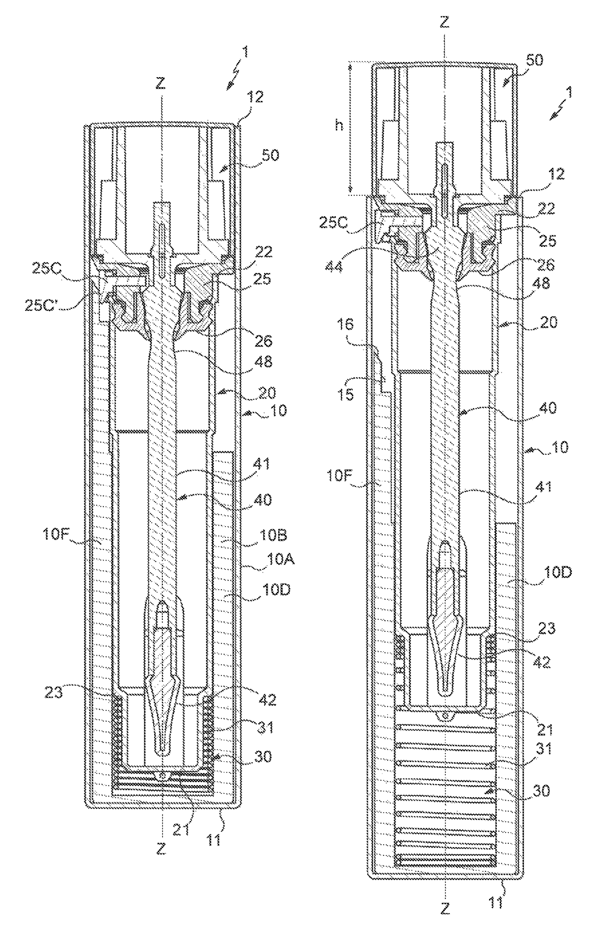 Container for a pasty or liquid cosmetic product with a retractable application element