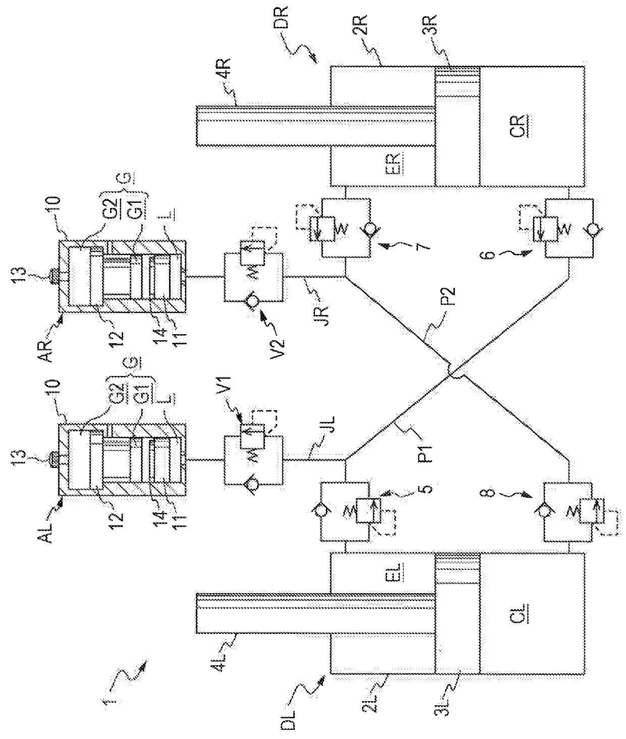 Suspension device and accumulator