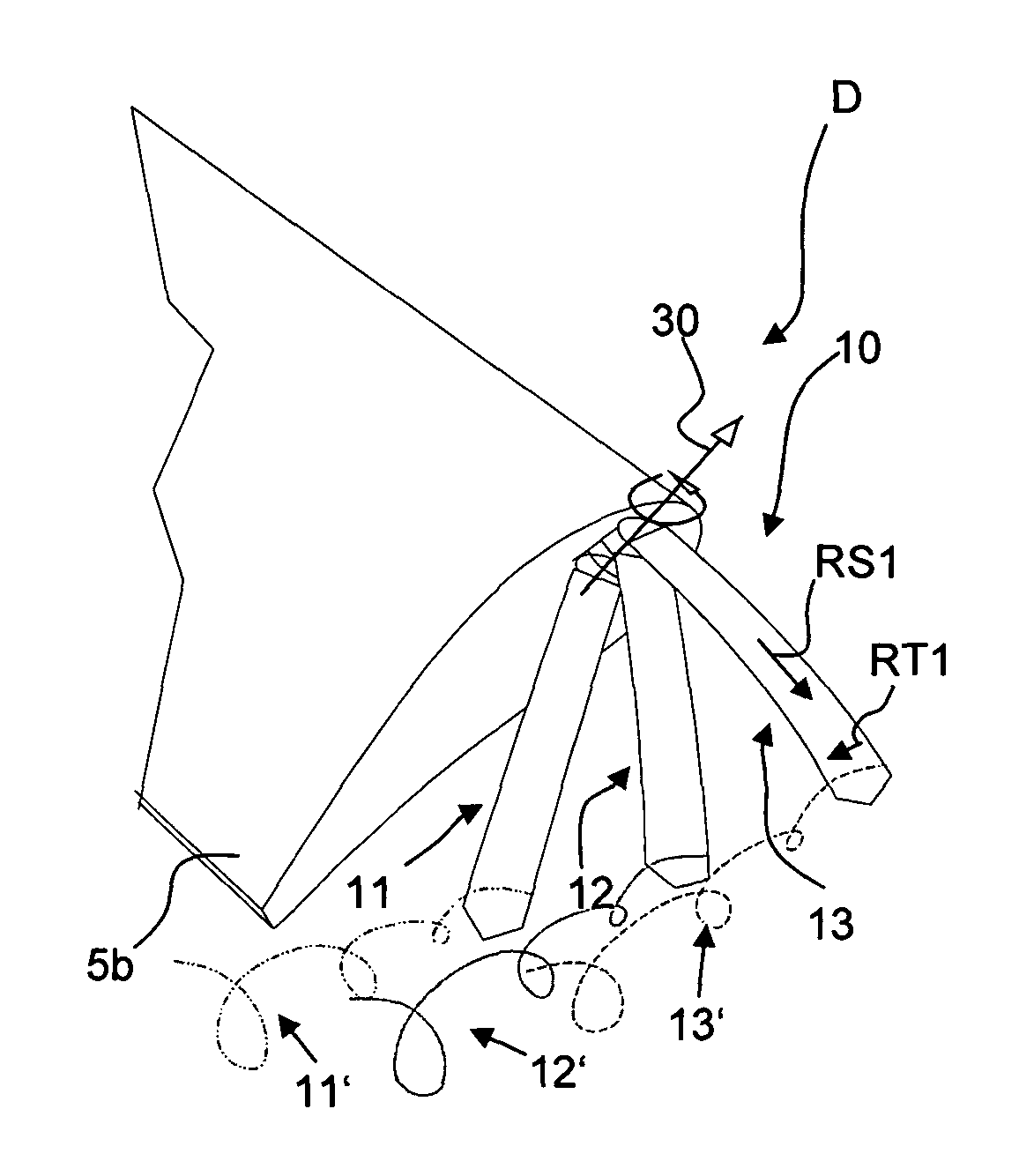 Device for the generation of aerodynamic vortices and also a regulating flap and wing with a device for the generation of aerodynamic vortices