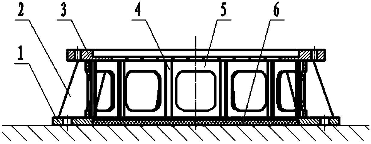 Reactor internal supporting base with gamma-ray shielding and flow distribution functions