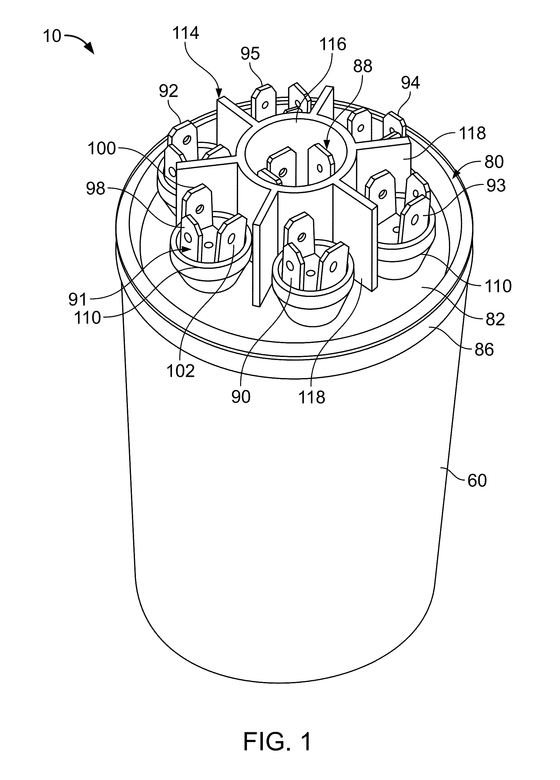 Capacitor with multiple elements for multiple replacement applications