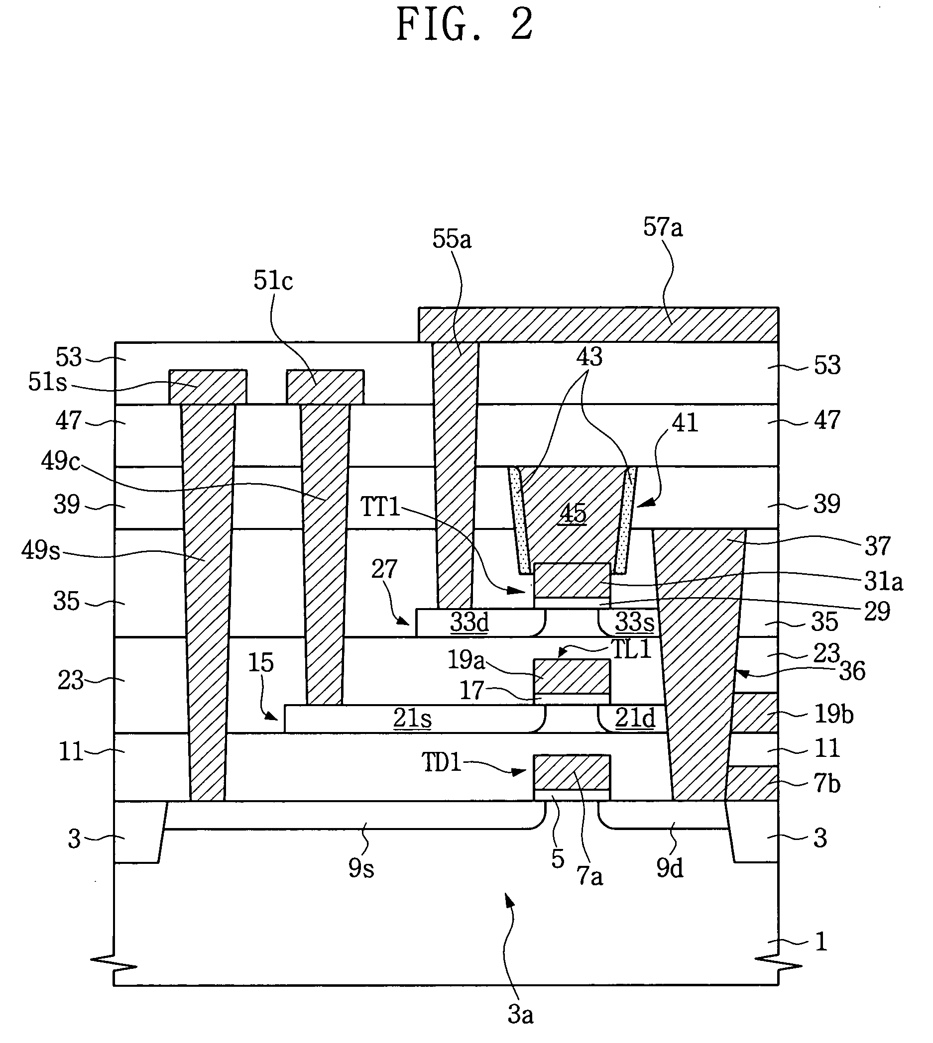 Semiconductor device having a plurality of stacked transistors and method of fabricating the same