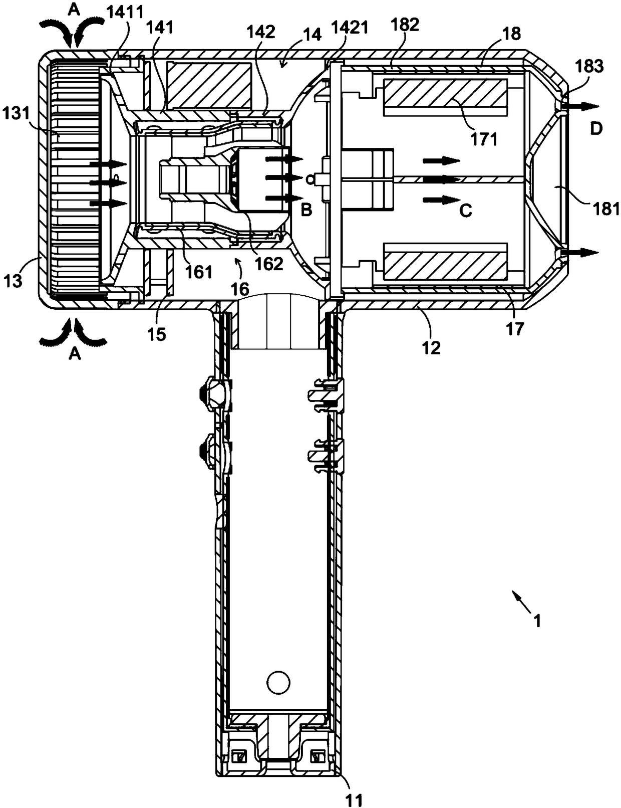 A brushless hair dryer with a compact structure