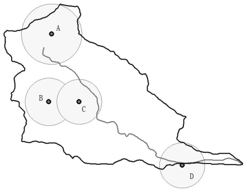 Mountain area rainfall station network optimization stationing method considering effective monitoring radius of stations