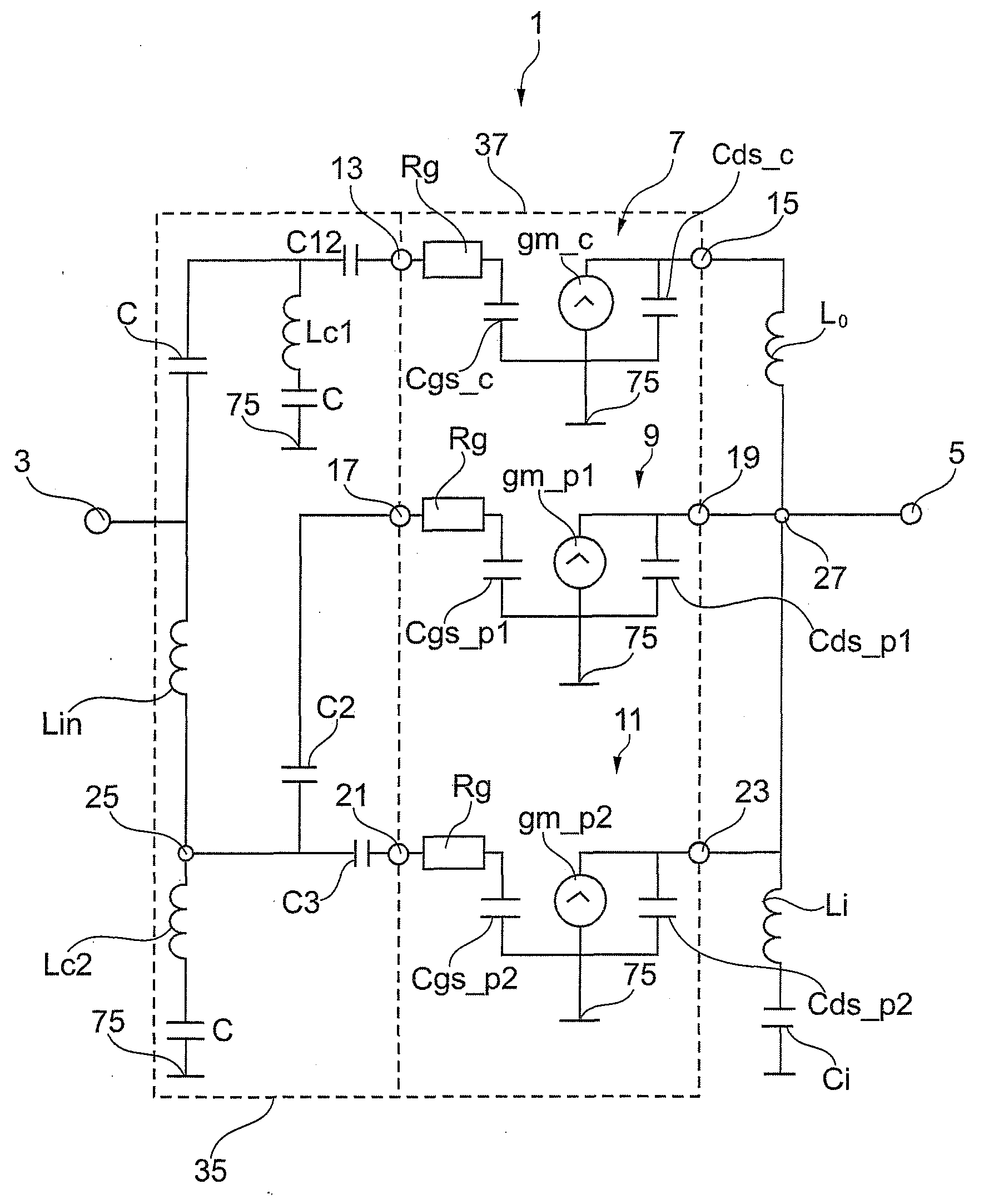 Doherty amplifier with composed transfer characteristic having multiple peak amplifiers