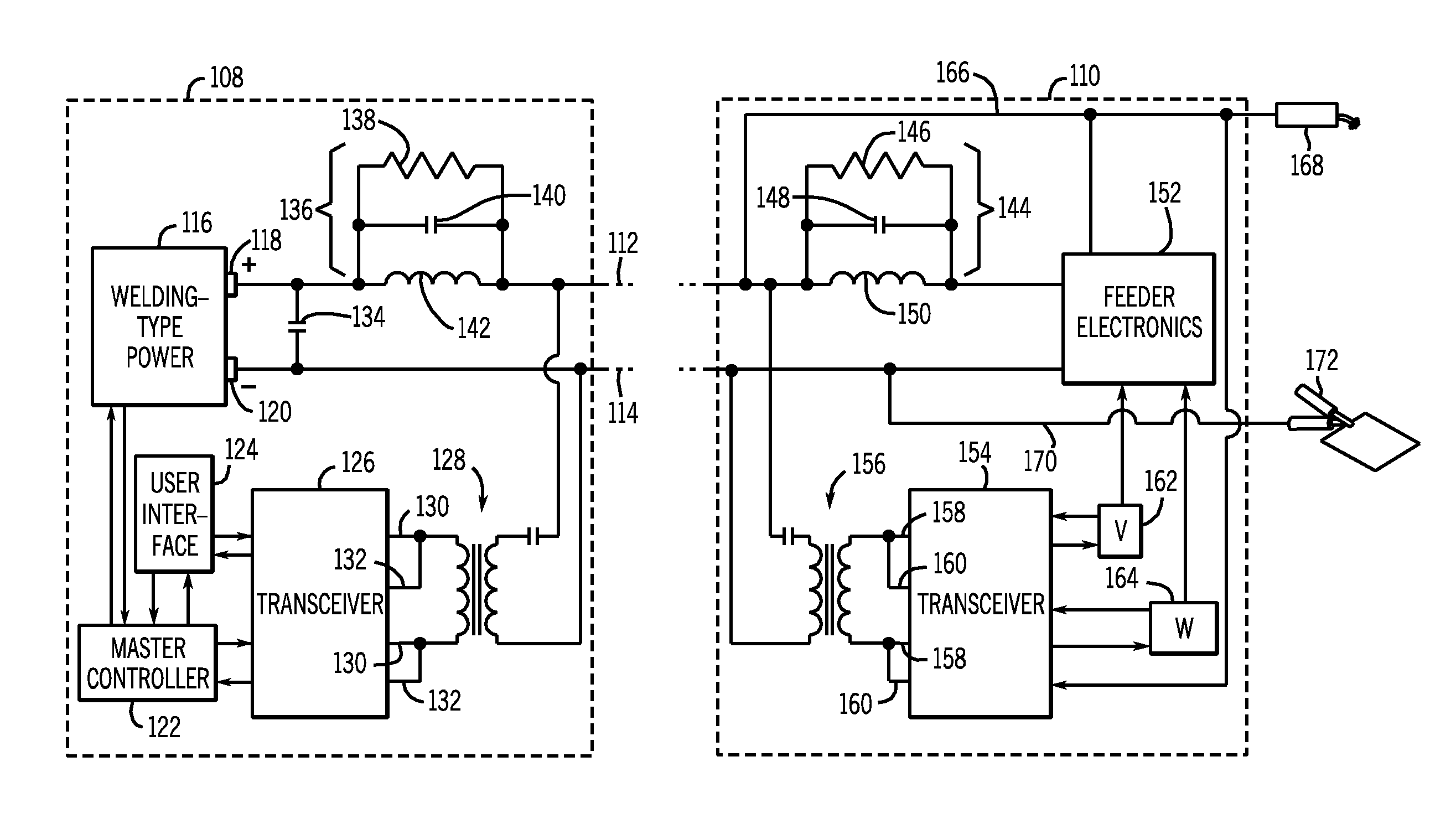 Remote wire feeder using binary phase shift keying to modulate communications of command/control signals to be transmitted over a weld cable