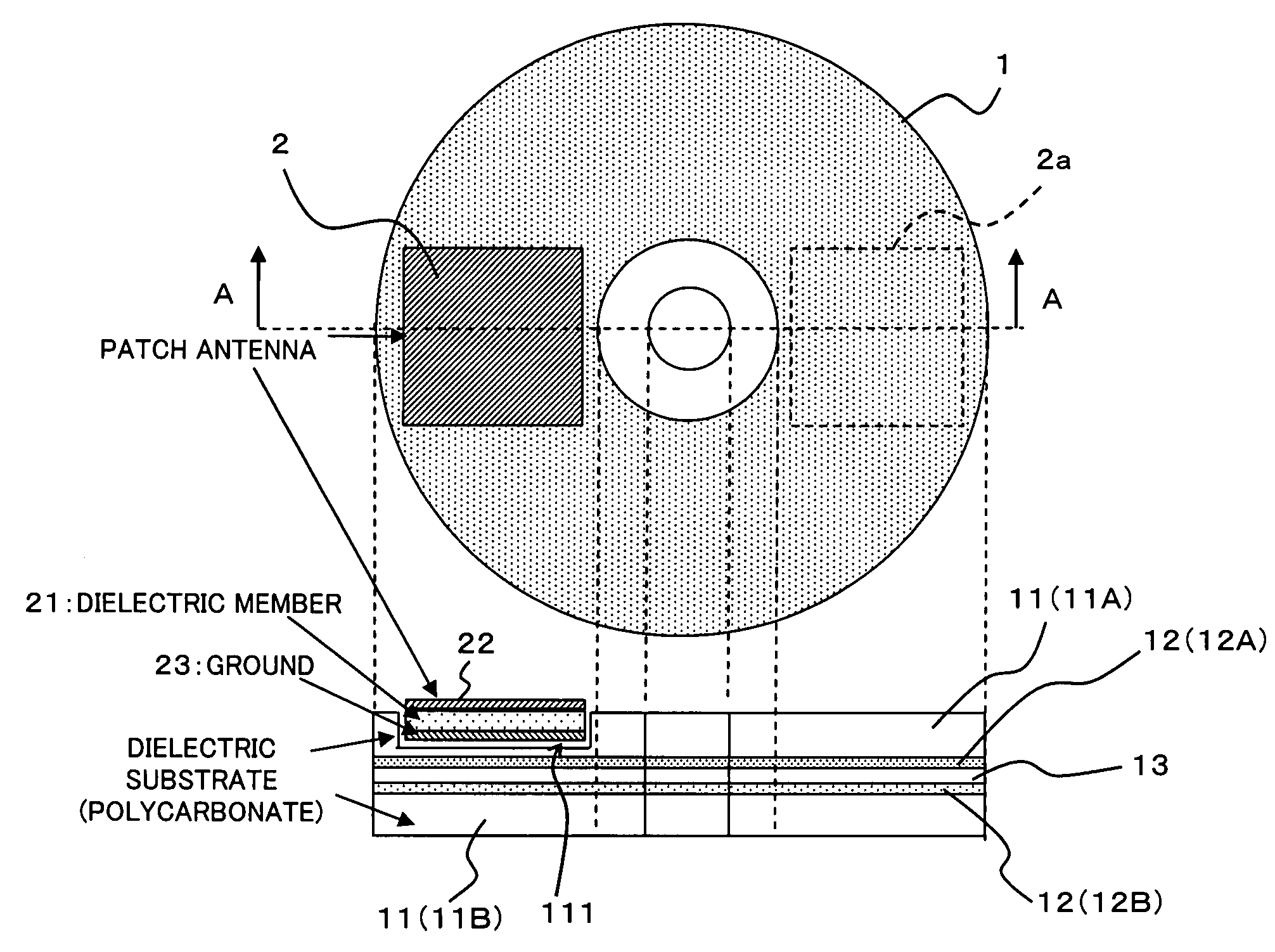 Radio tag antenna structure for an optical recording medium and a case for an optical recording medium with a radio tag antenna