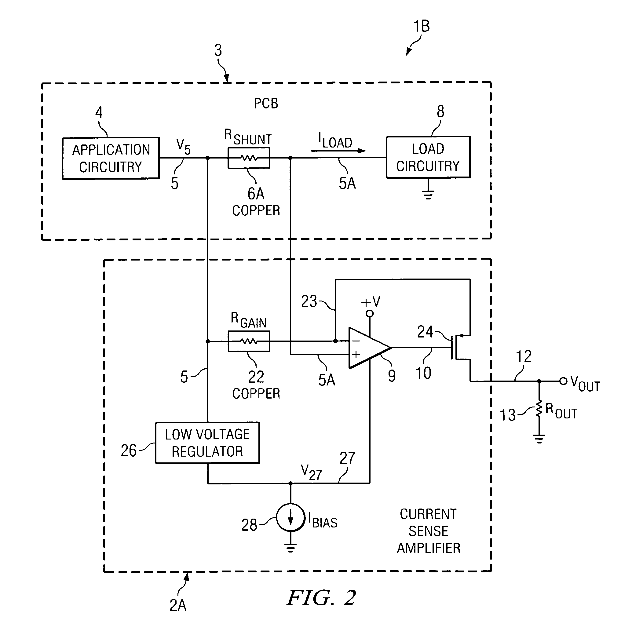 Amplifier topology and method for connecting to printed circuit board traces used as shunt resistors