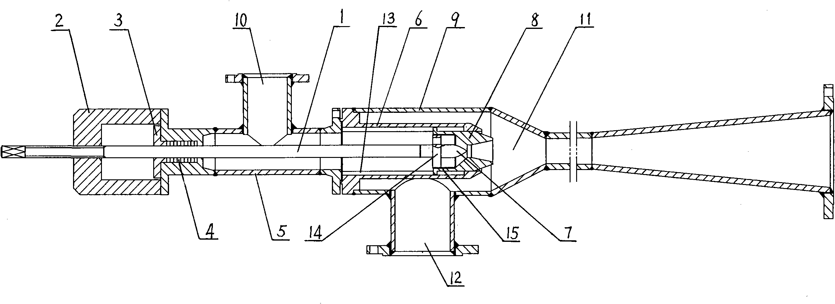 Injector with adjustable distance between nozzle and mixing chamber inlet and adjustable nozzle critical sectional area