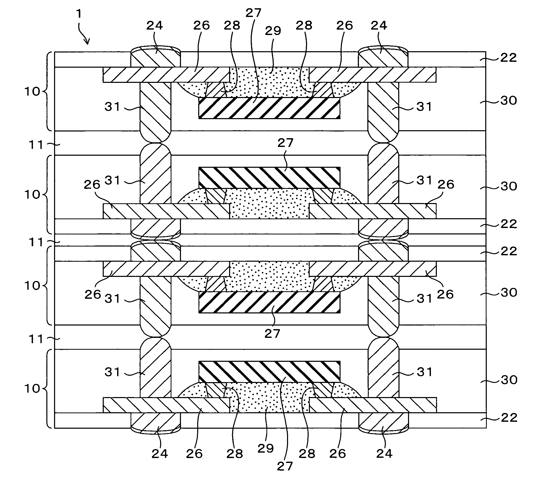 Electronic parts packaging structure