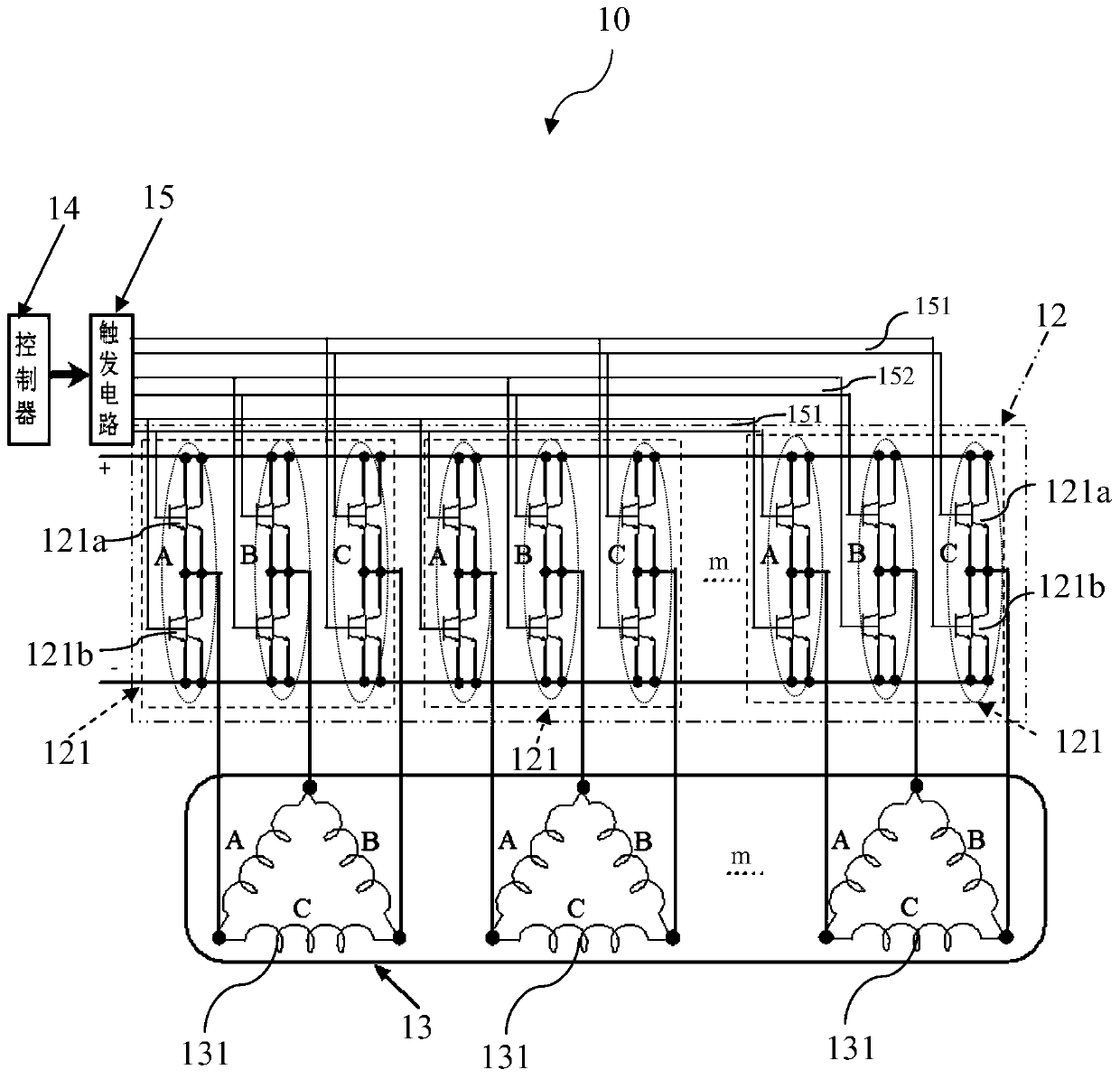 Multiphase alternating-current motor, inverter, electric driving component and electric actuator