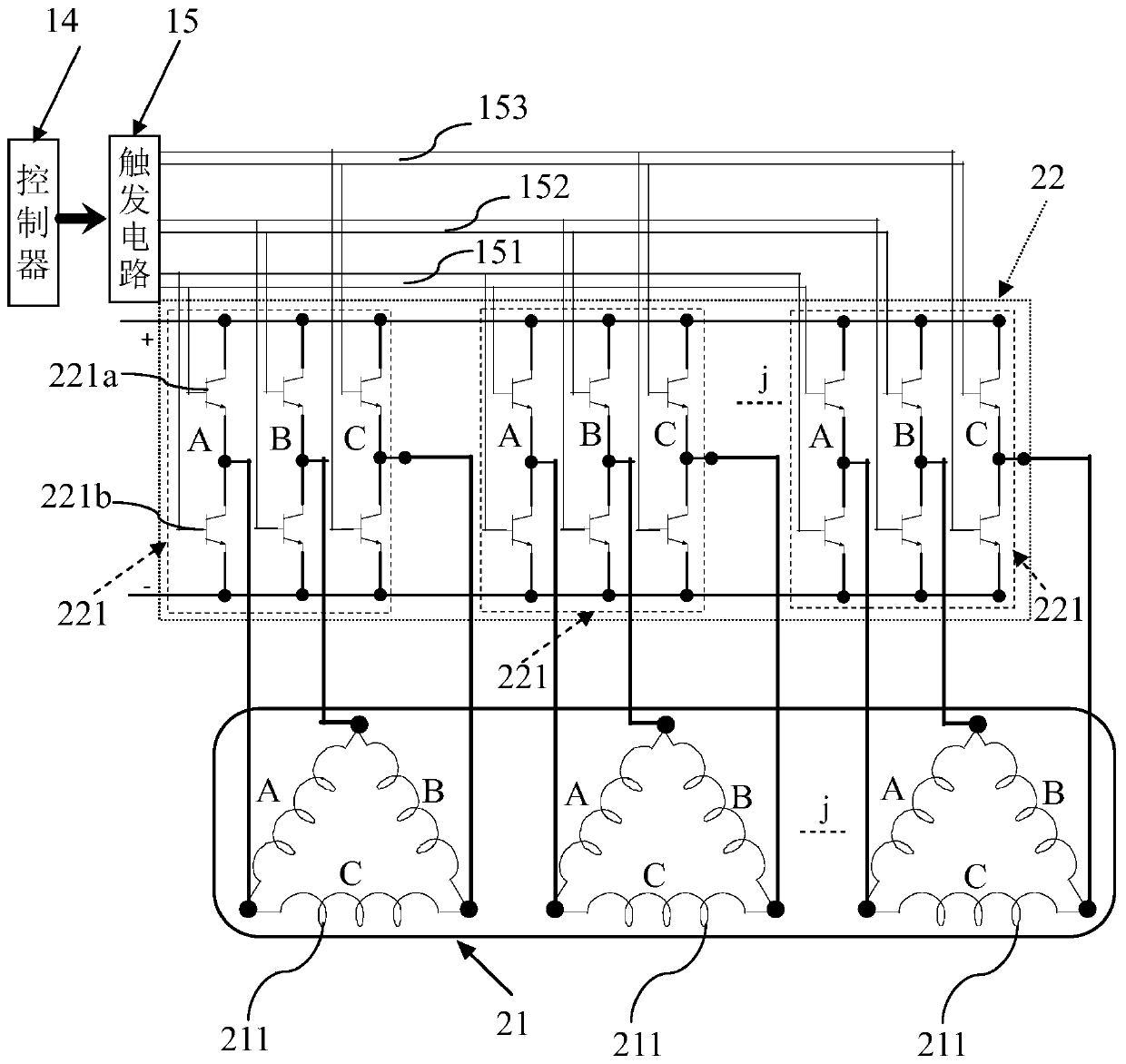 Multiphase alternating-current motor, inverter, electric driving component and electric actuator