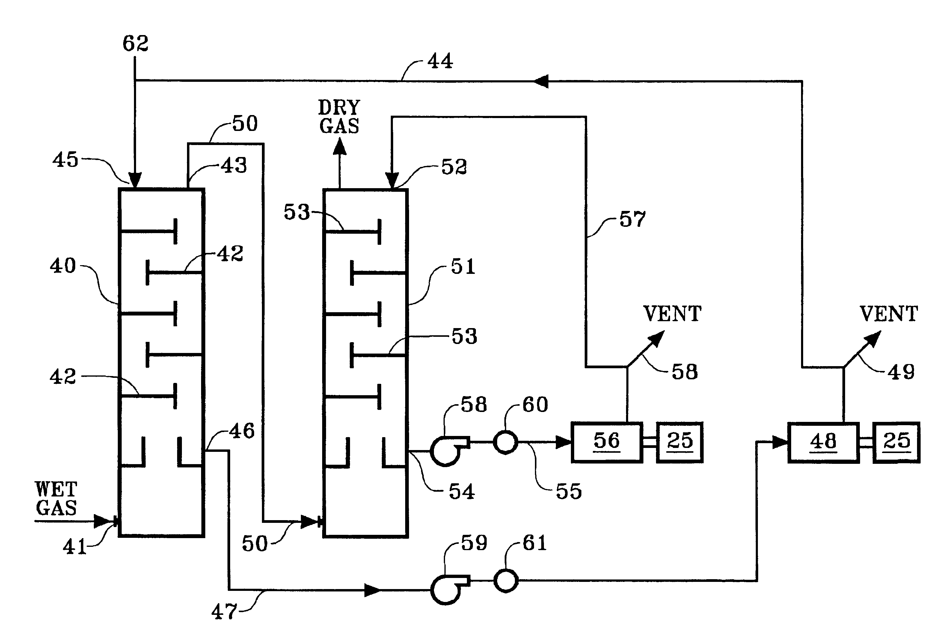 Gas dehydration with cavitation regeneration of potassium formate dehydrating solution