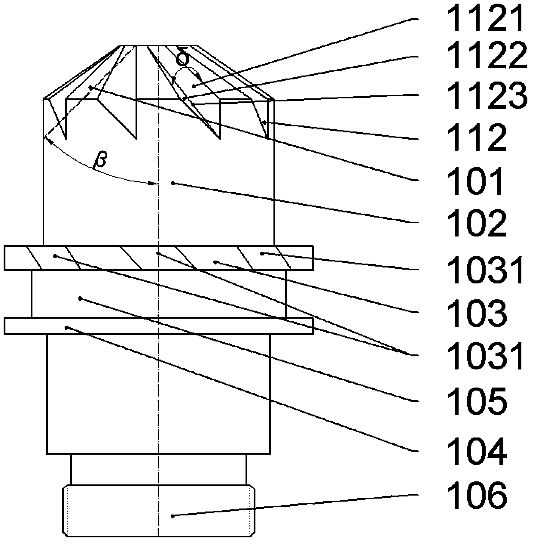 Nozzle component for viscous liquid and spray gun with nozzle component