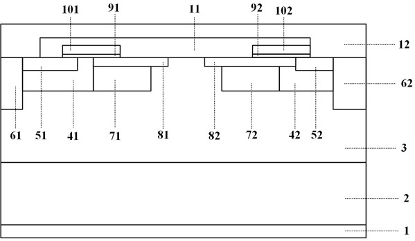 Silicon carbide split gate mosfet cell with integrated gated diode and preparation method