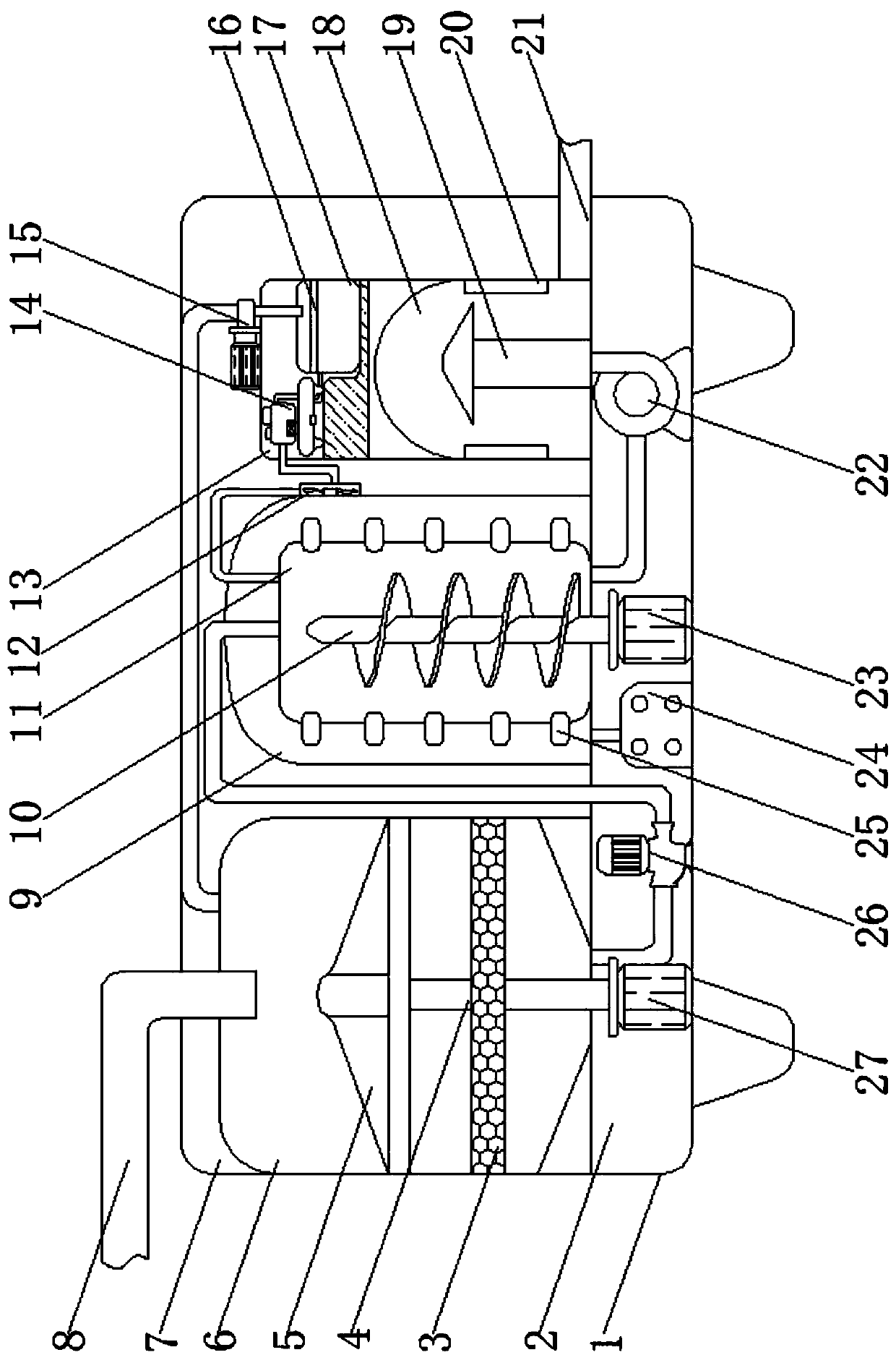 A sludge removal and drying device capable of performing two high-efficiency drying