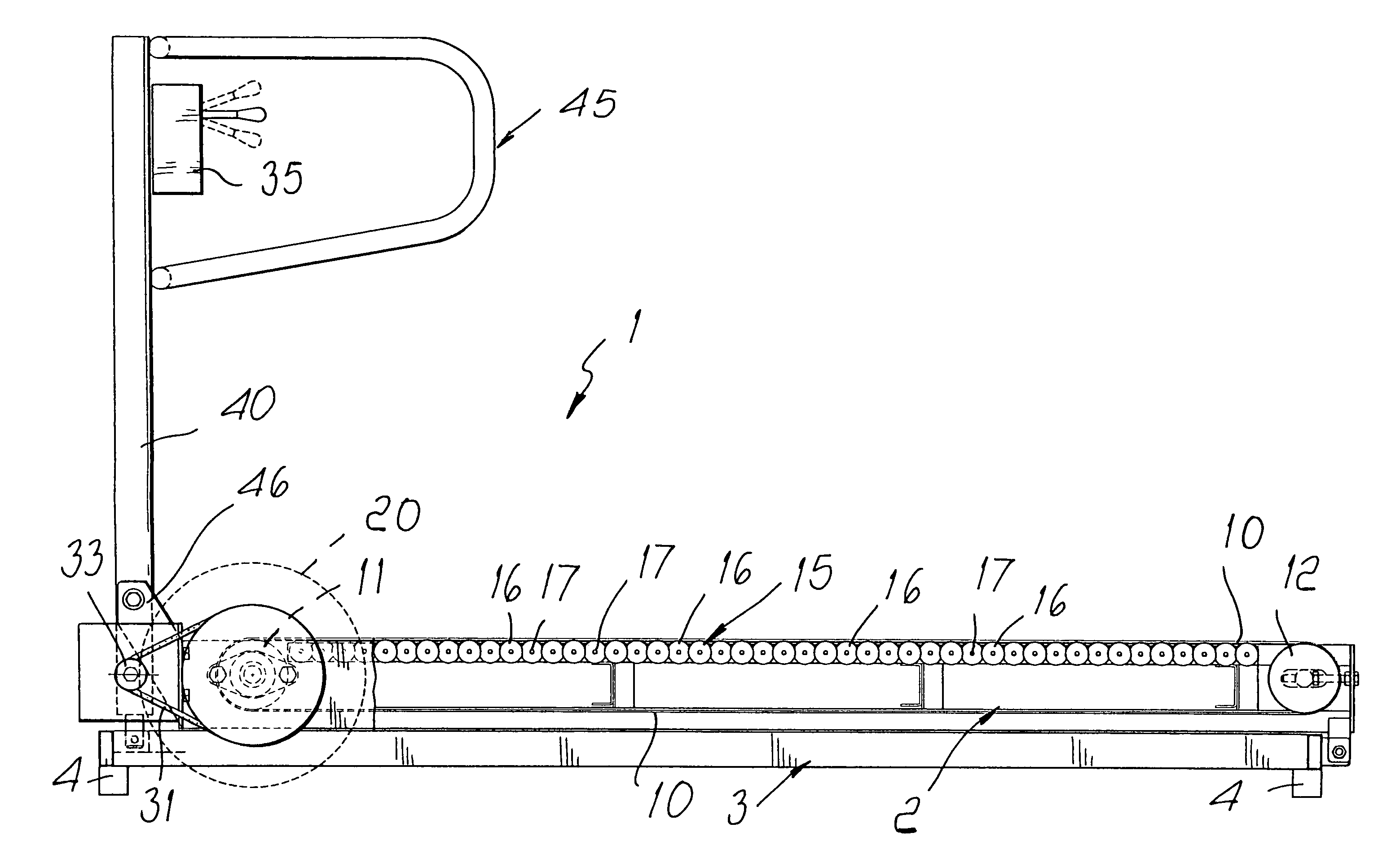 Treadmill for performing physical exercise having simplified actuation means