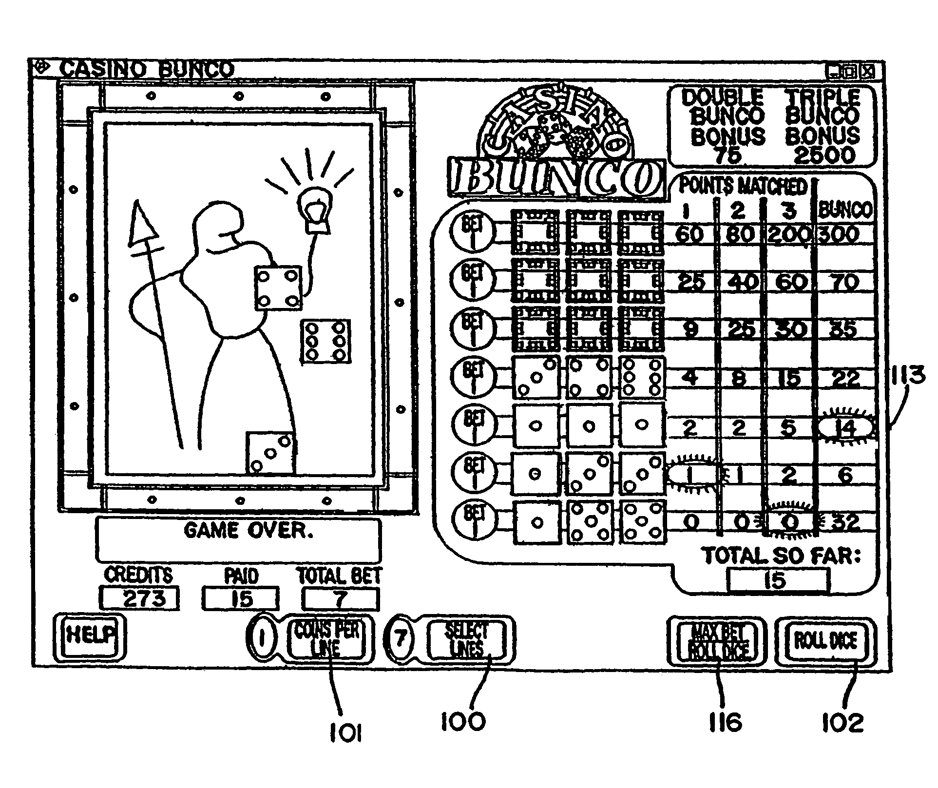 Multi-stage multi-bet dice game, gaming device, and method