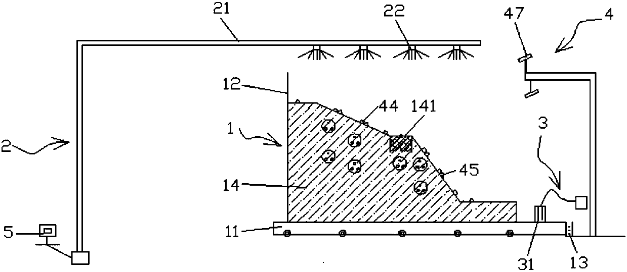 Slope instability physical model test device under joint action of rainfall and traffic vibration