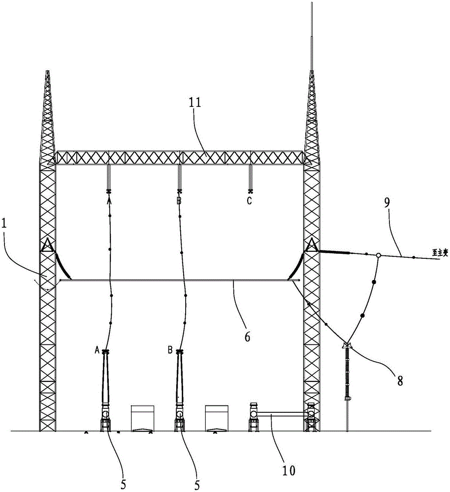 Power distribution apparatus with main transformer low-framework traverse