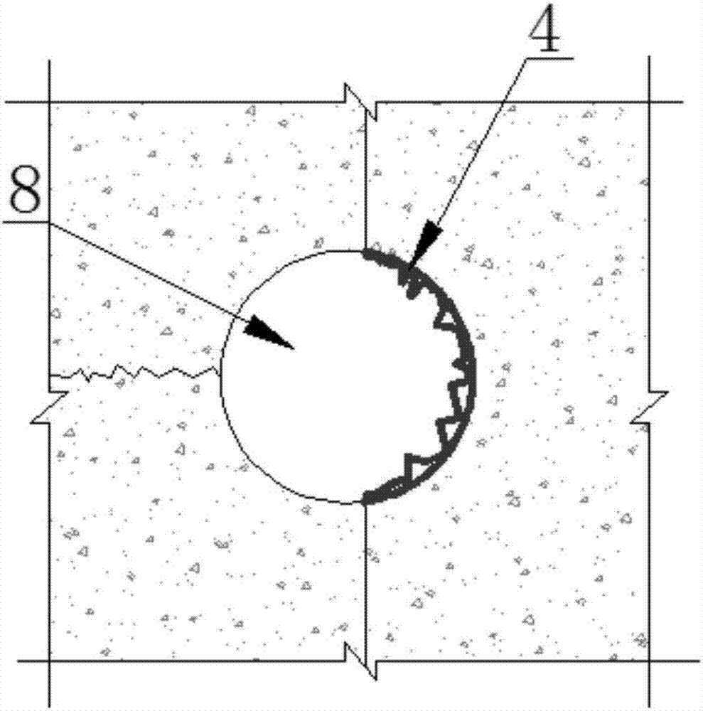 Structure reserving grouting hole by inflating gas bag and grouting method of structure