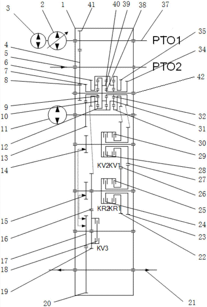 Hydromechanical stepless transmission device for loading machine