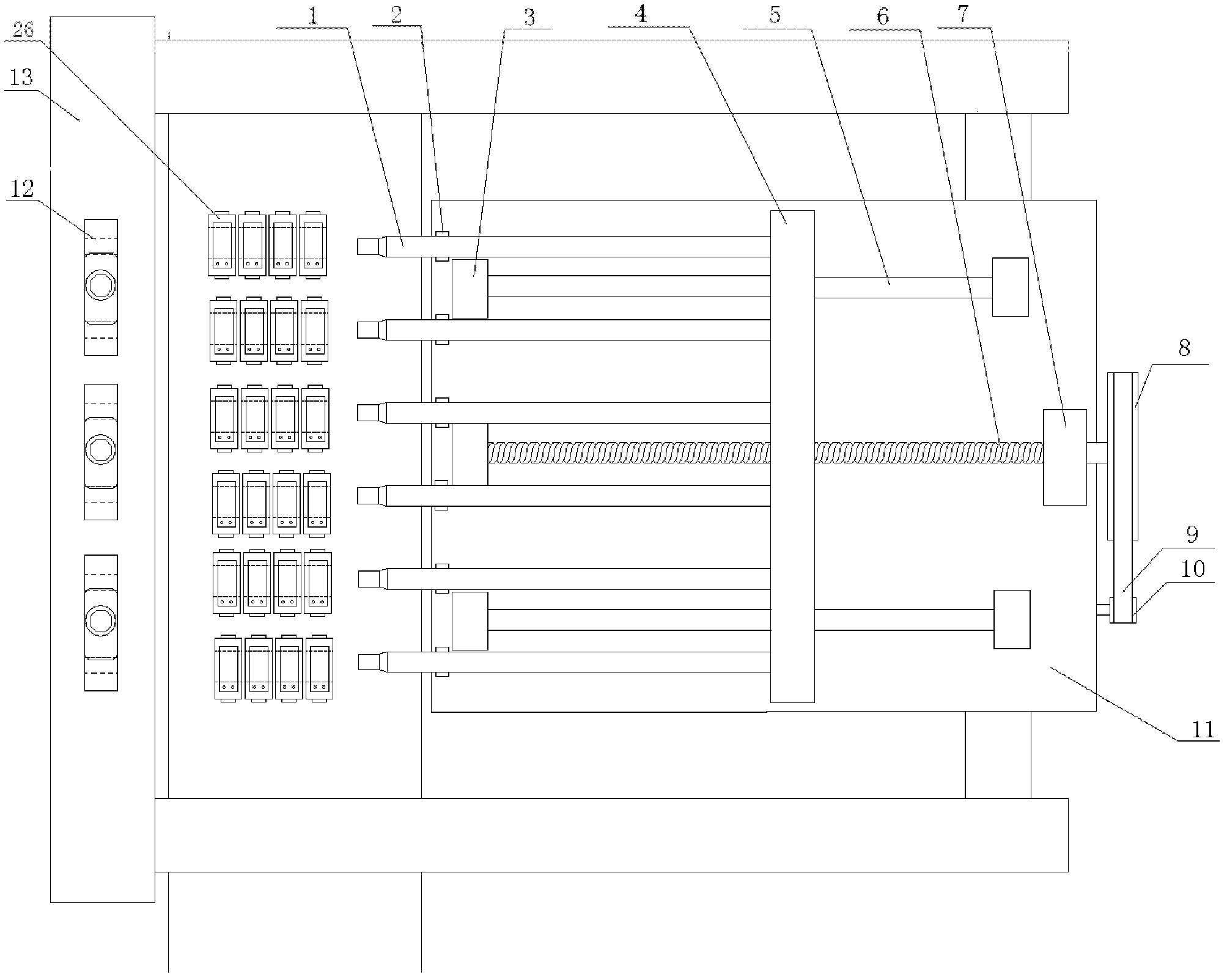 One-time threading device for automatic detection line of mutual inductor