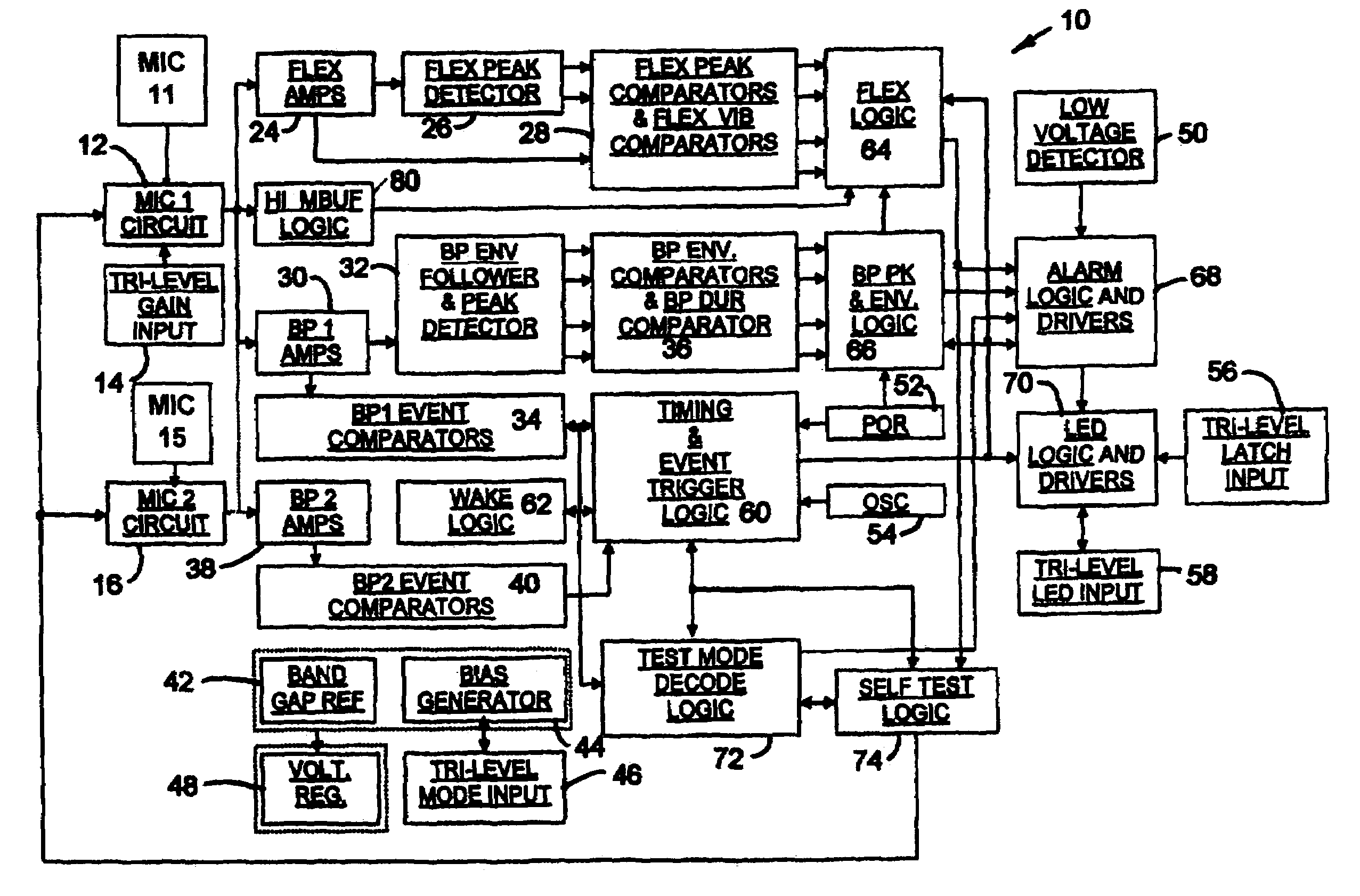 Method of eliminating impact/shock related false alarms in an acoustical glassbreak detector