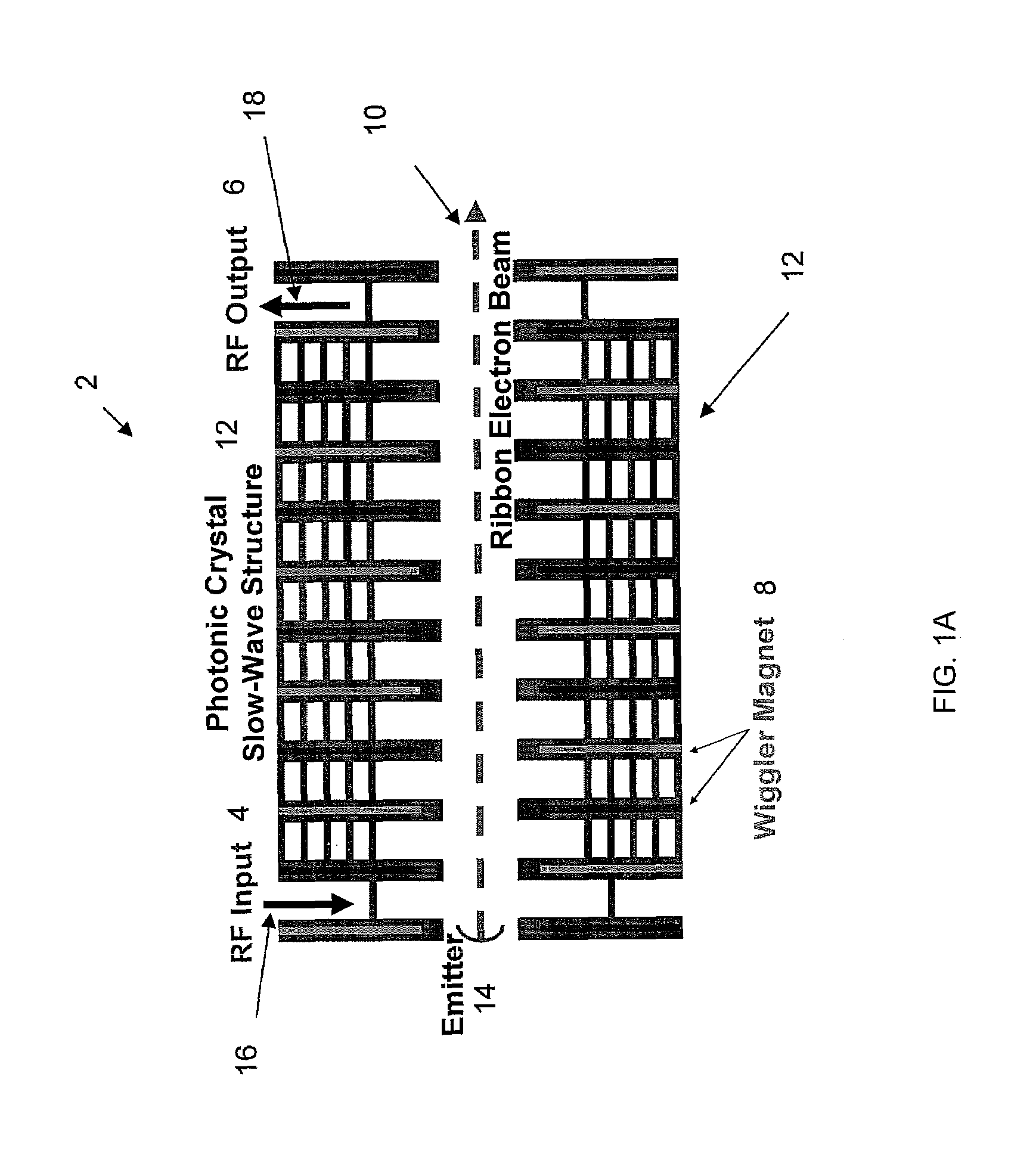 Photonic crystal ribbon-beam traveling wave amplifier