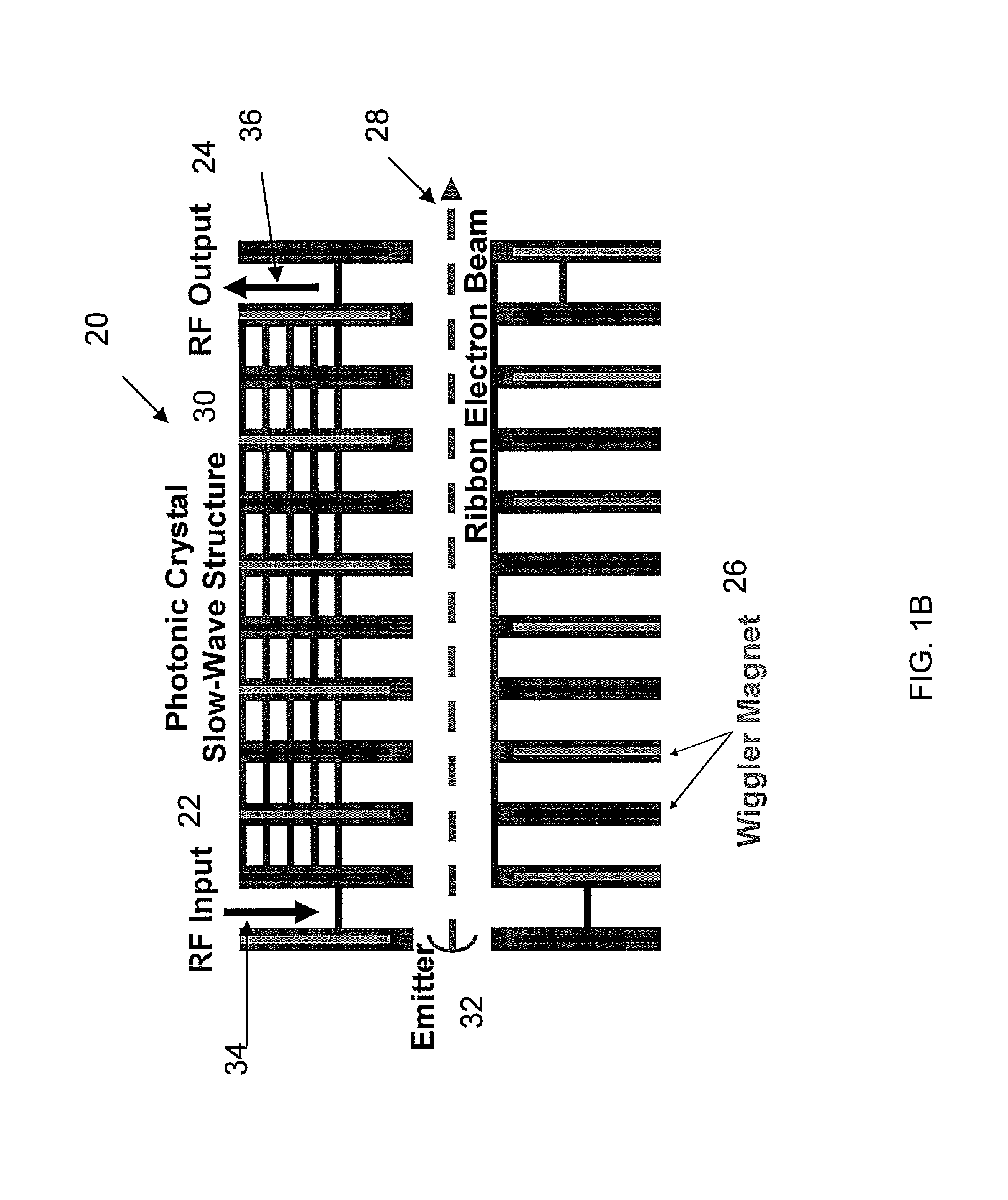 Photonic crystal ribbon-beam traveling wave amplifier