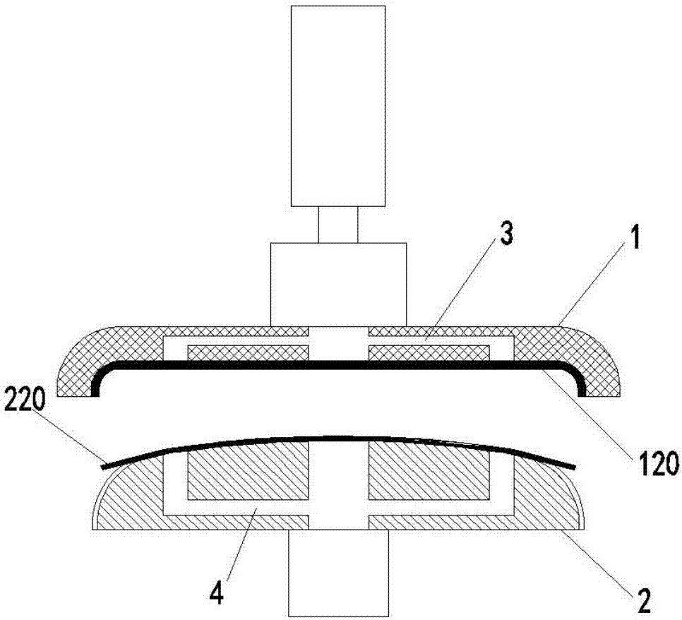 Flexible panel curved-surface adhering device and method