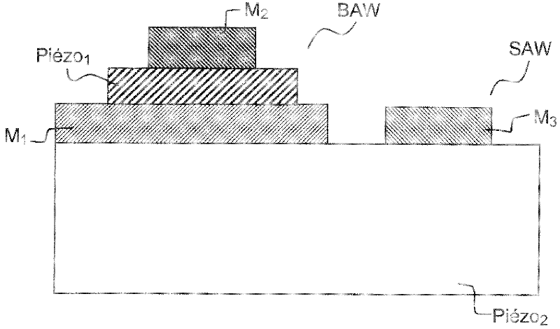 Acoustic wave device including a surface wave filter and a bulk wave filter, and method for making same