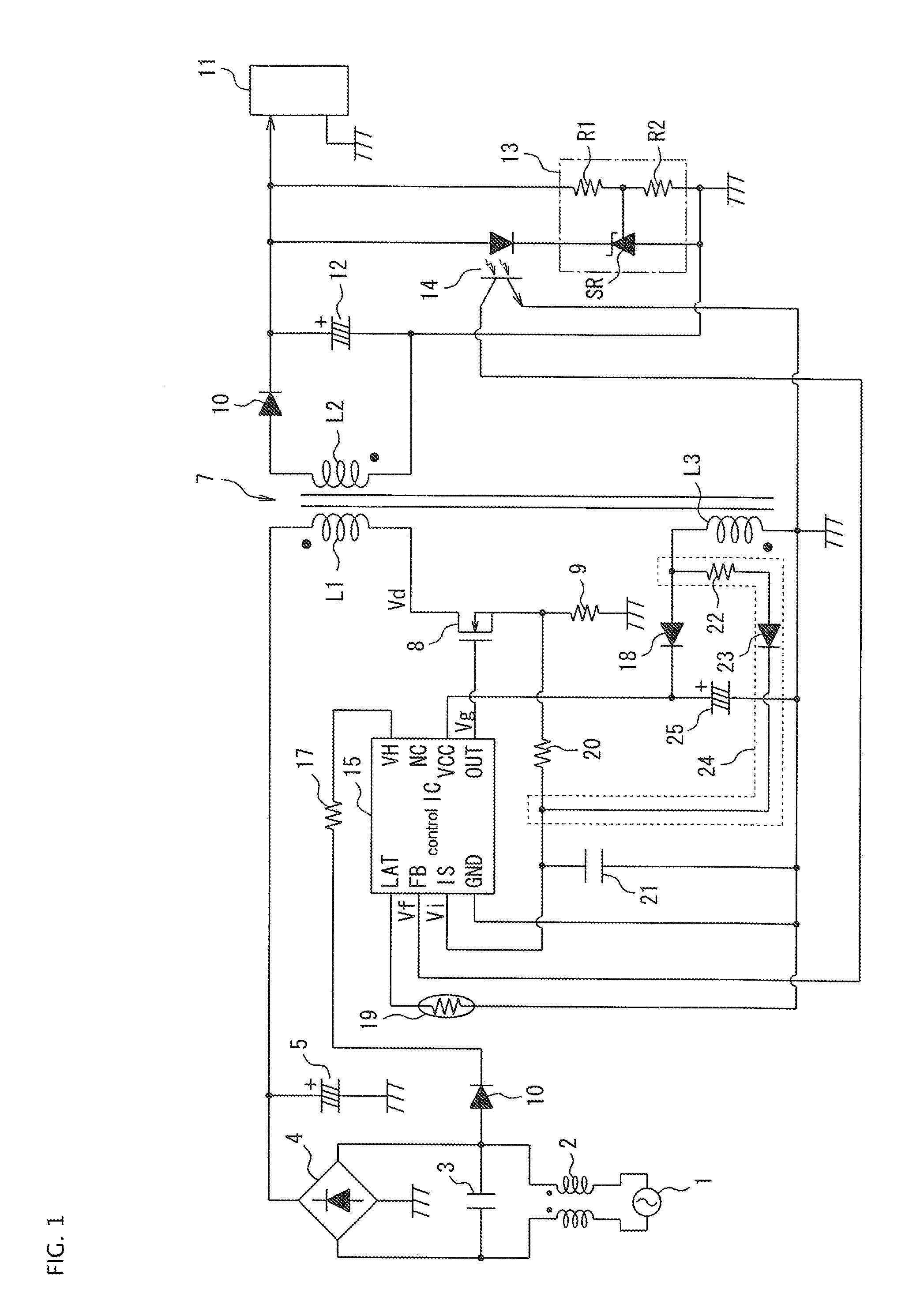 Semiconductor control device for a switching regulator and a switching regulator using the semiconductor control device