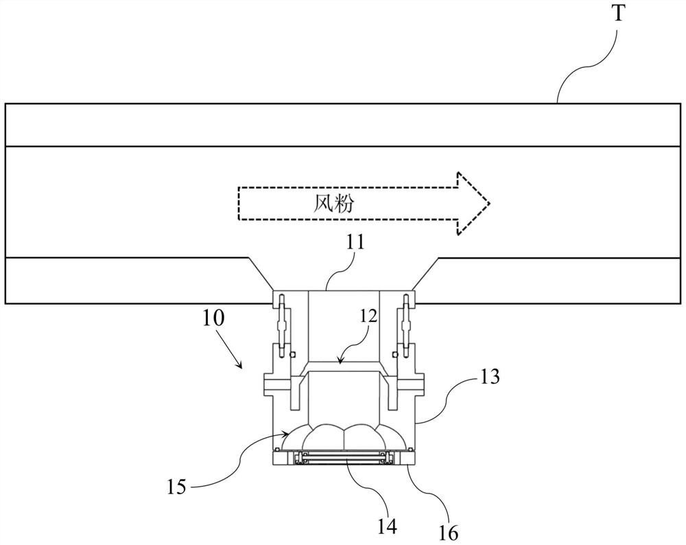 Wind powder pipe online sampling device and method suitable for optical detection technology