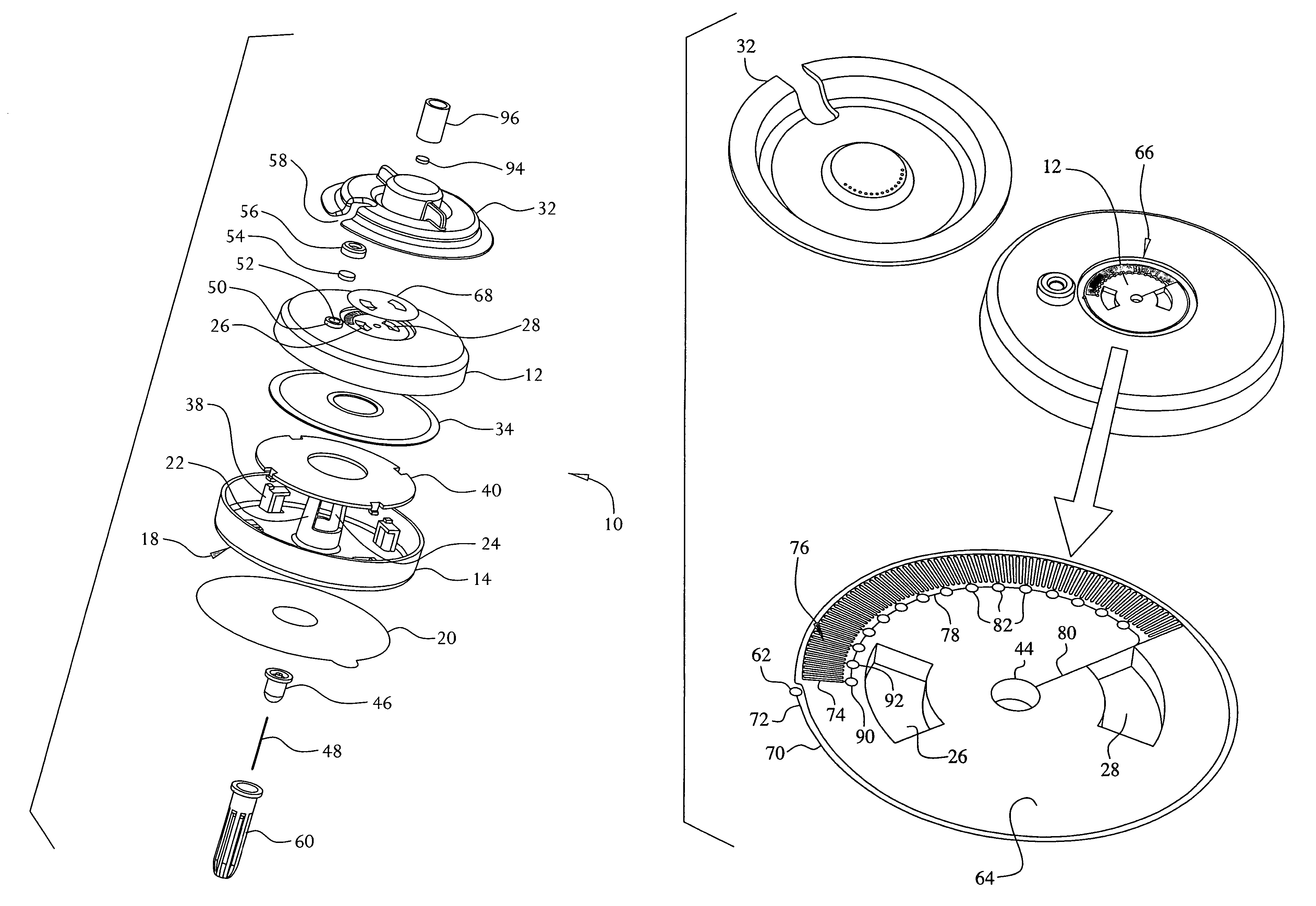 Constant rate fluid delivery device with selectable flow rate and titratable bolus button