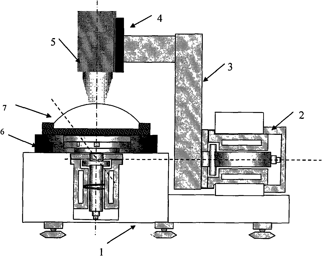 Measuring apparatus with two spliced shafts for large-caliber convex aspheric surface