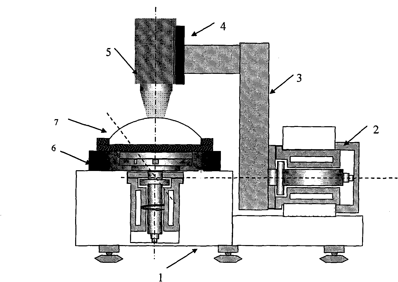 Measuring apparatus with two spliced shafts for large-caliber convex aspheric surface