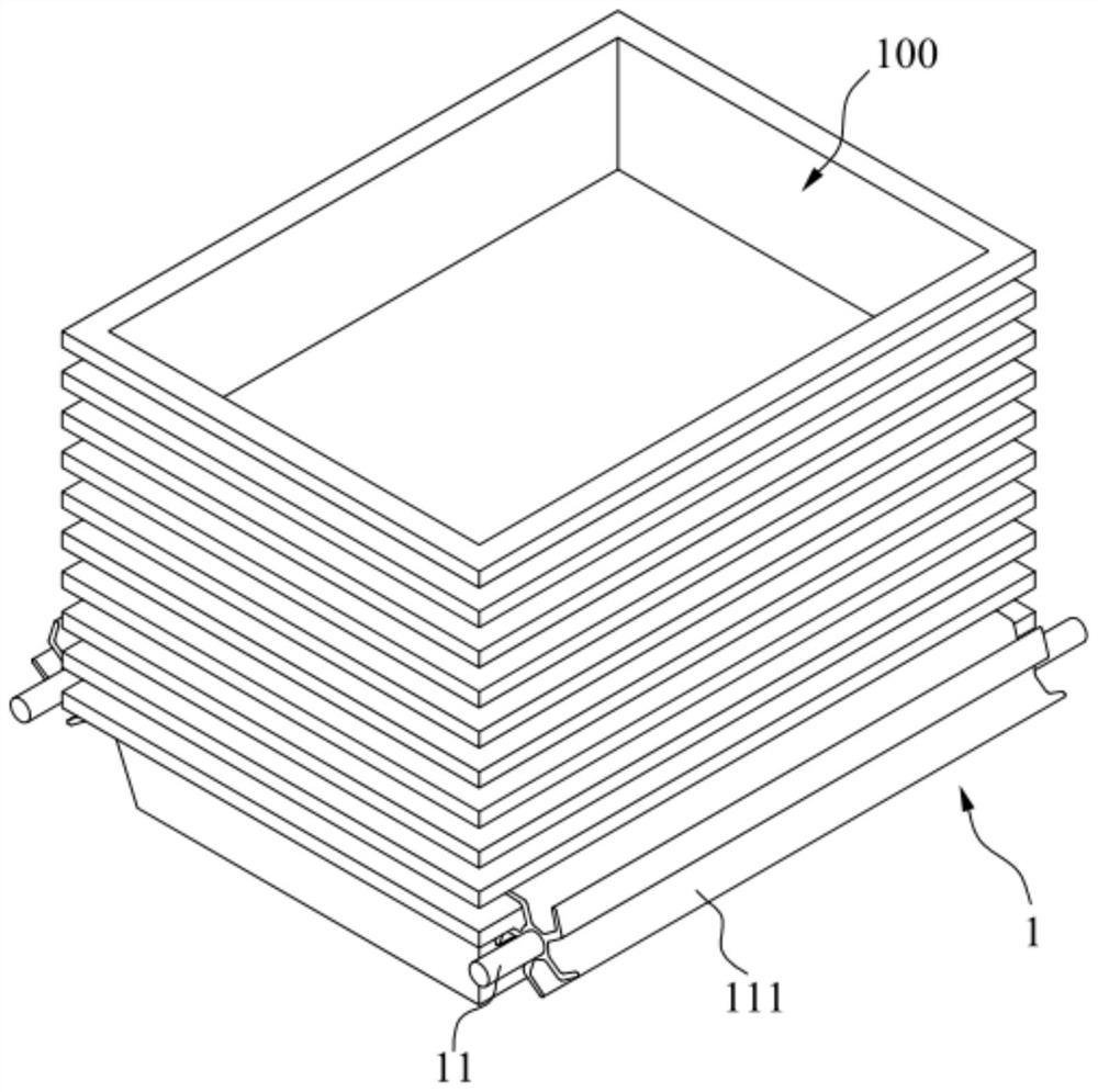 Continuous tray separation device, equipment and method