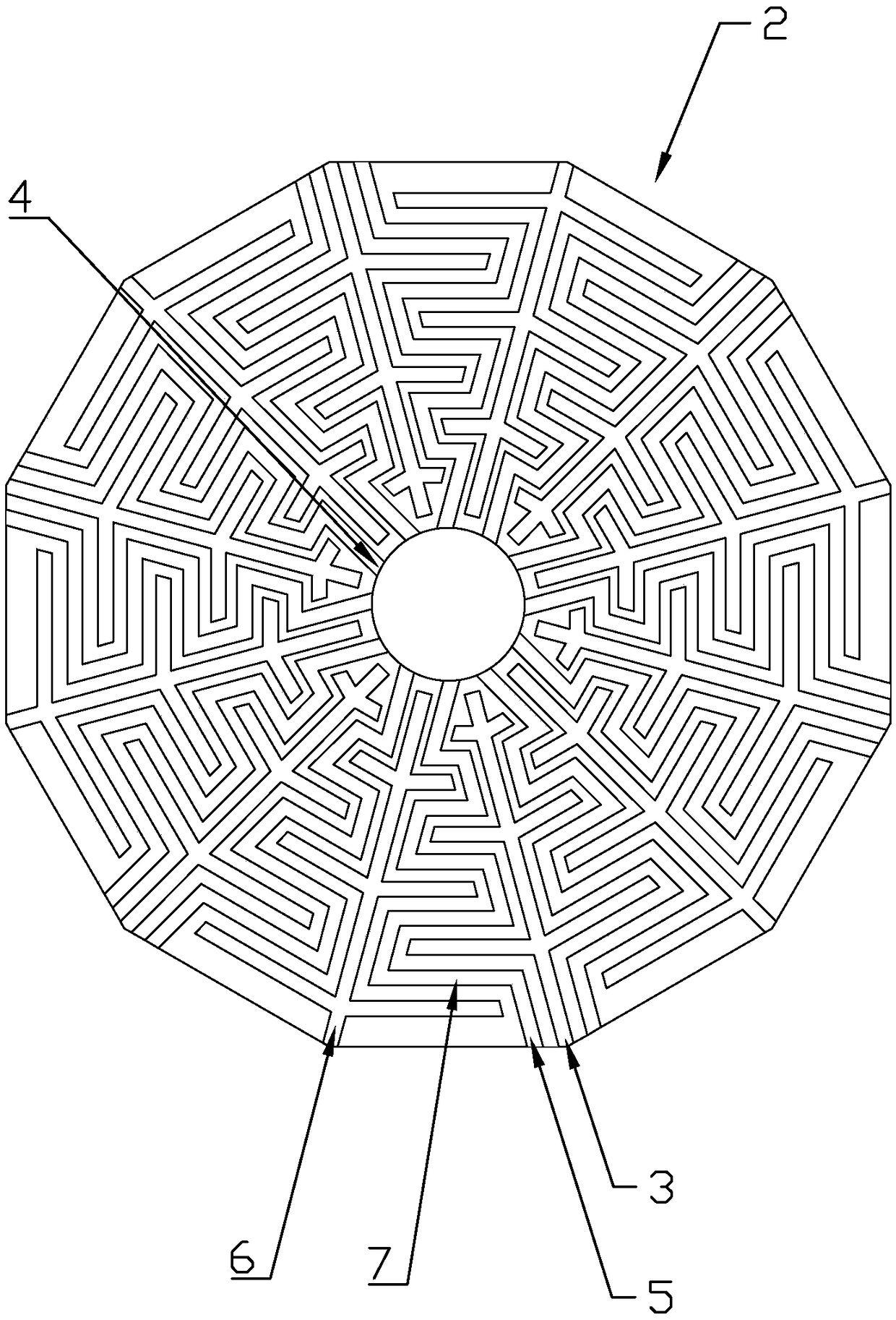 Active-draining fuel battery bipolar plate with veined interdigitated flow field