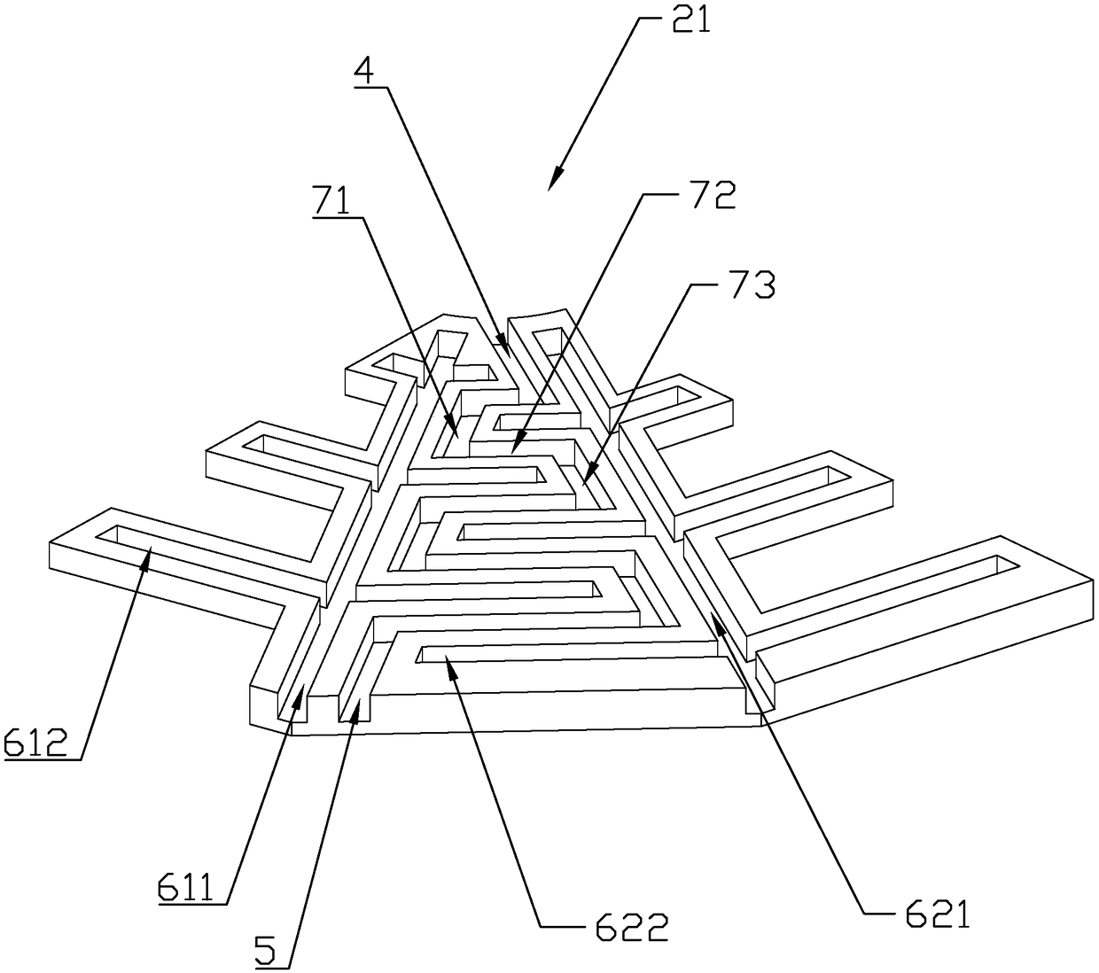 Active-draining fuel battery bipolar plate with veined interdigitated flow field