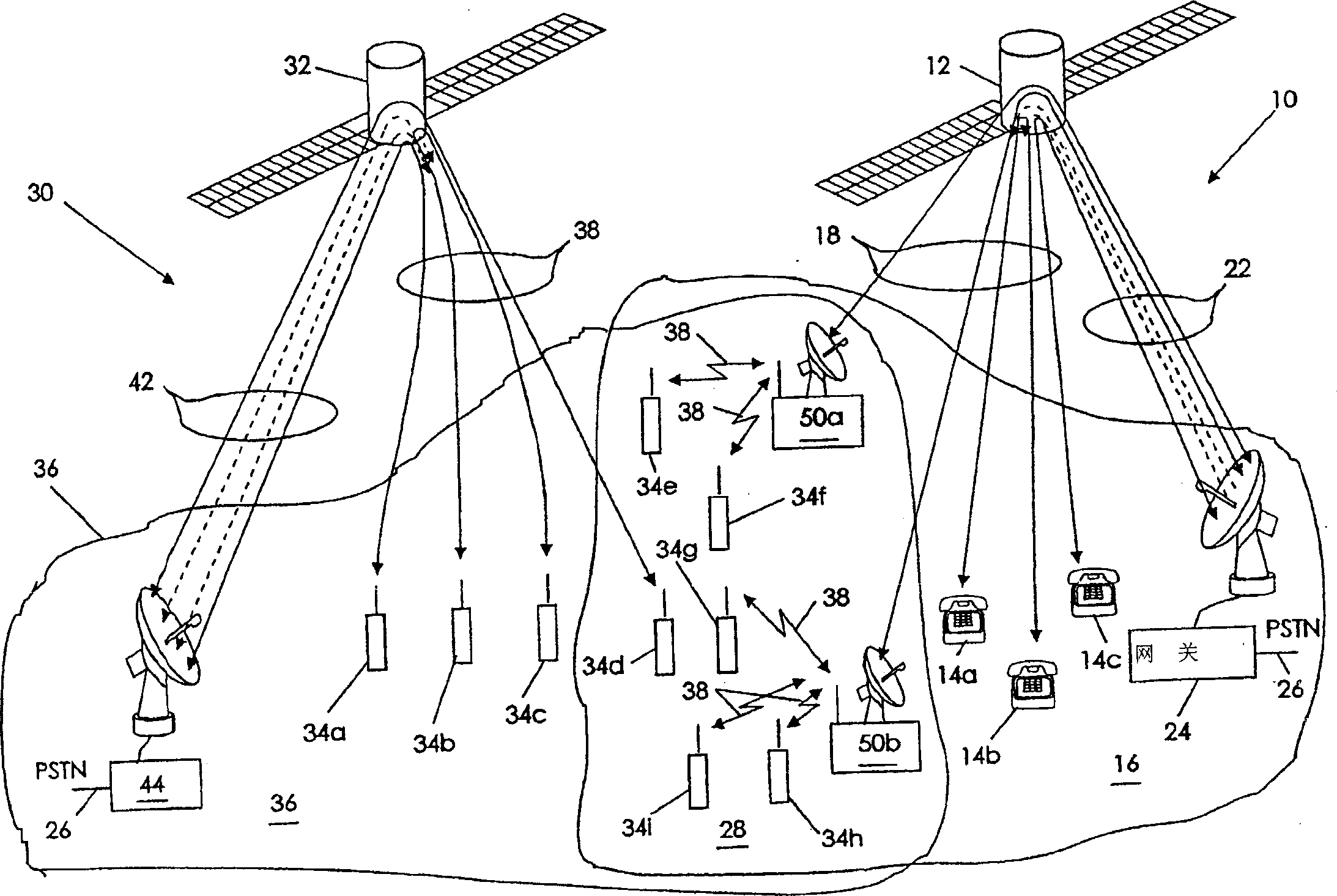 Fixed and mobile satellite radiotelephone system and method with capacity sharping