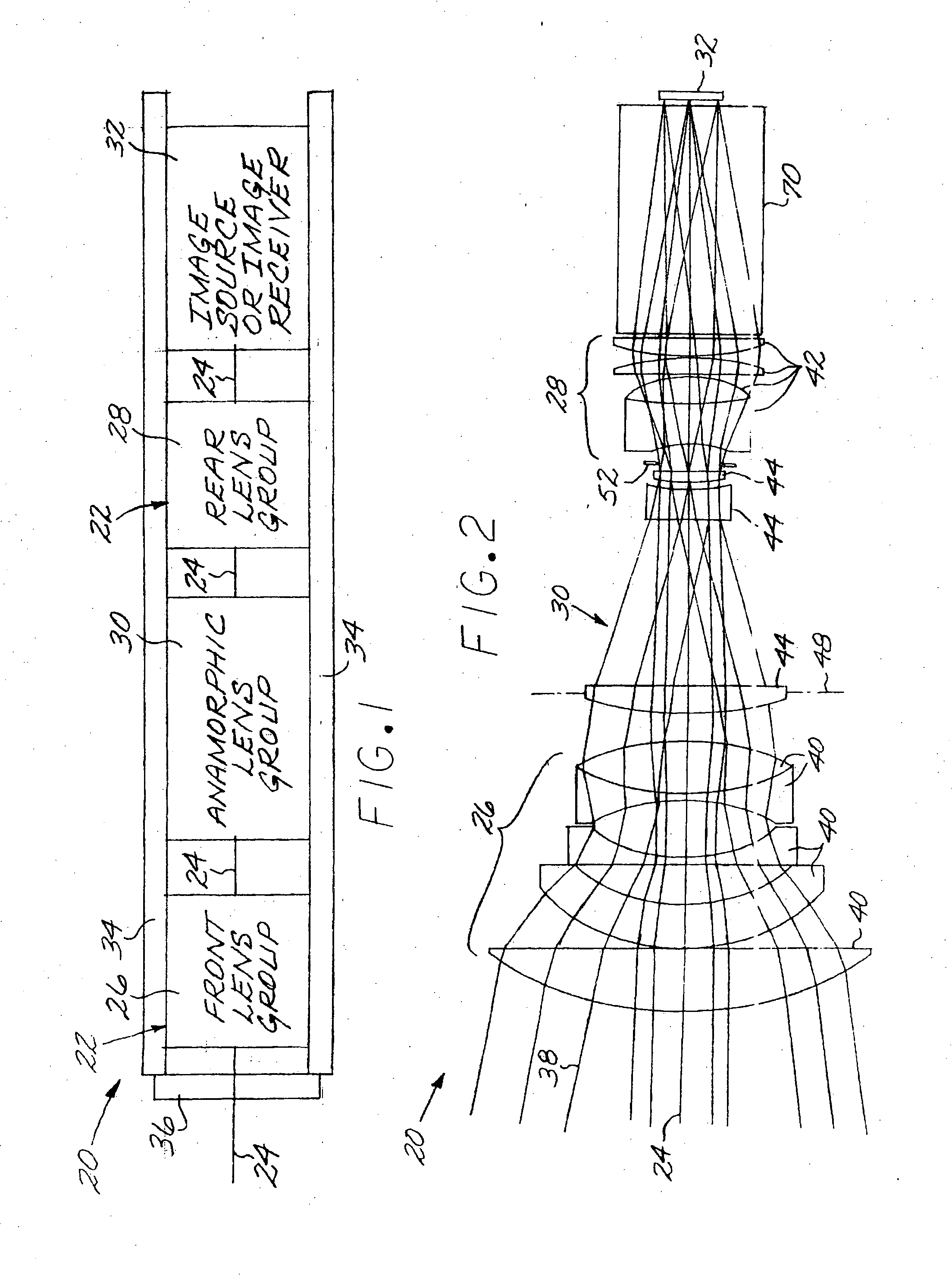 Optical system including an anamorphic lens