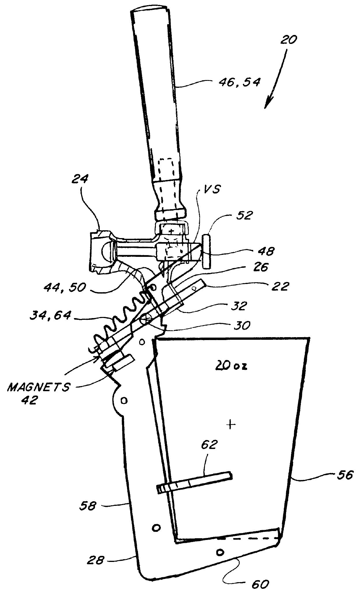 Tilter for holding a container in a progressively less tilted orientation while receiving a beverage from a dispensing system