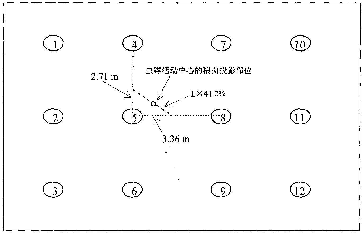 Method for positioning activities of Entomophthora in grain piles of grains stored in grain bin