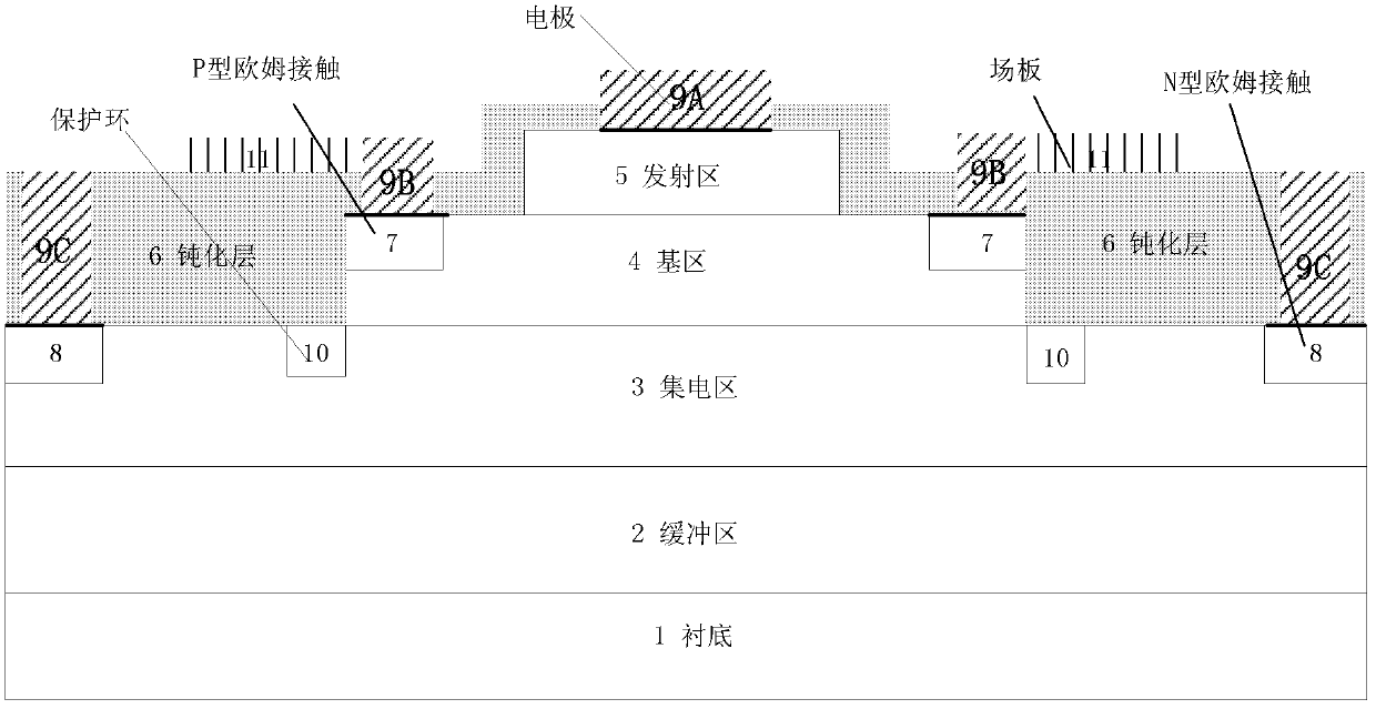 SiC-bipolar junction transistor (SiC-BJT) device for power integrated circuit and manufacturing method of SiC-BJT device