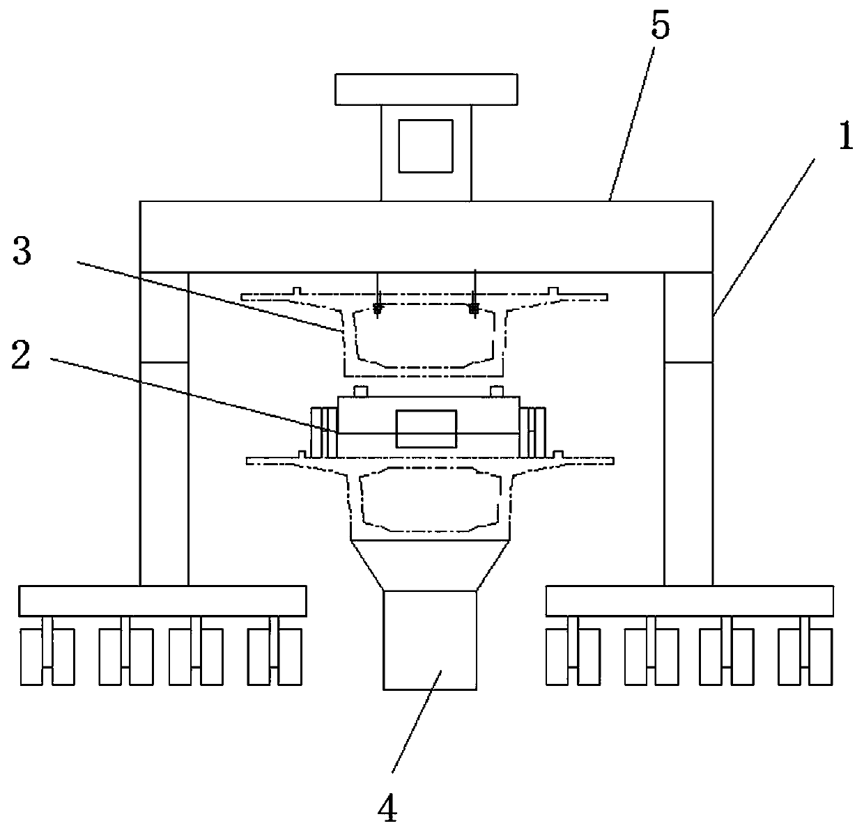 A bridge erection construction method using a 900-ton beam moving machine to load beams on bridge deck beam trucks