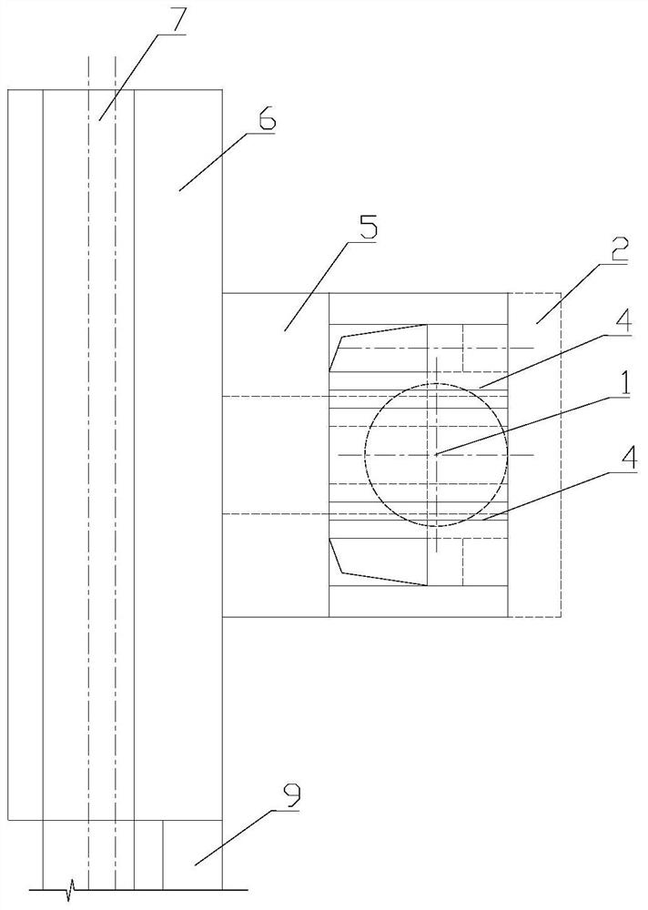 Large-section expanded-base anti-abrasion and anti-blocking draw shaft structure for underground connection with crushing cave group