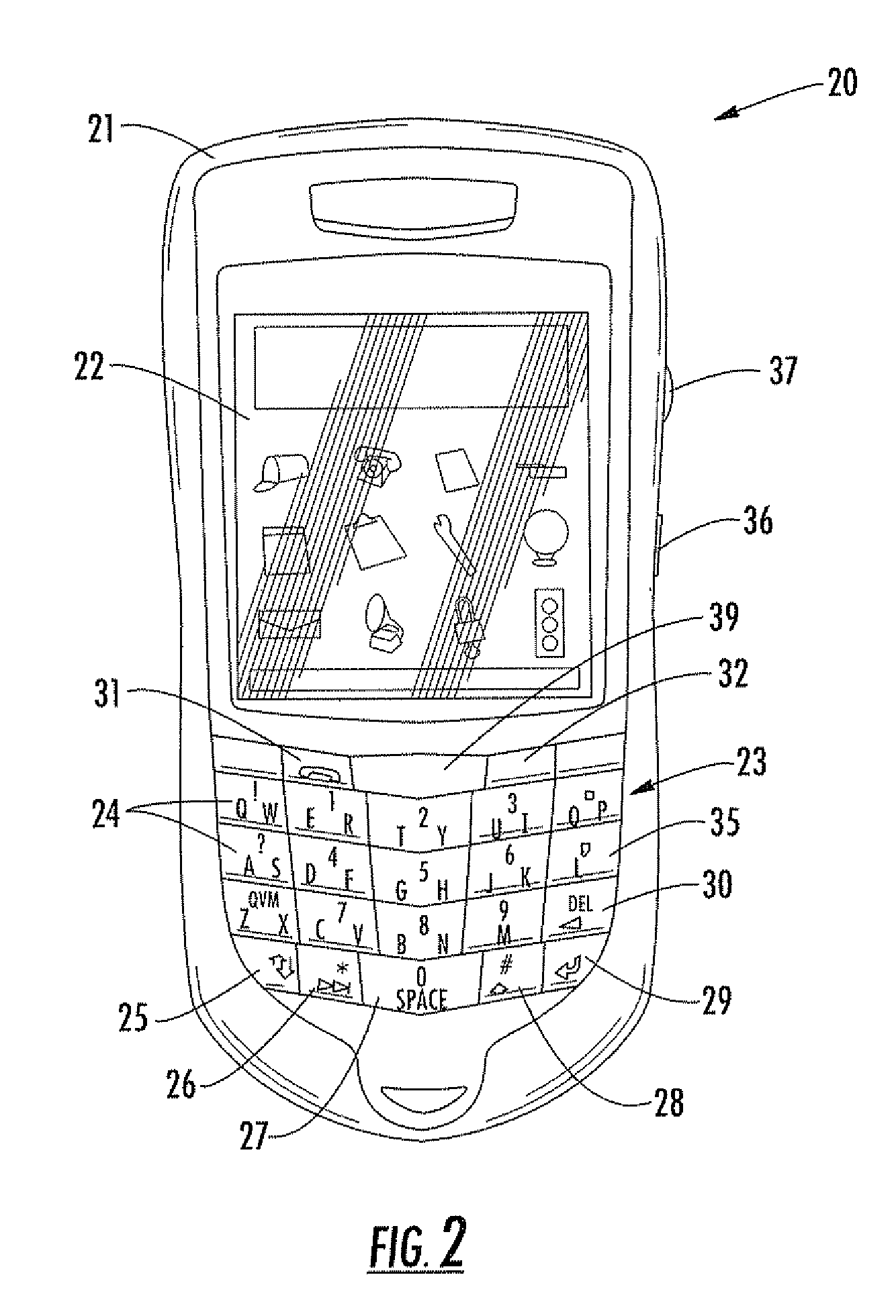 Mobile wireless communications device with reduced harmonics resulting from metal shield coupling