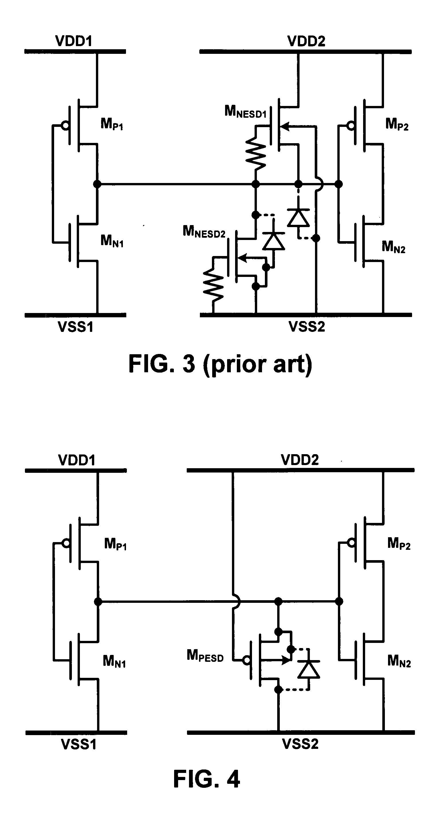 ESD protection circuit for IC with separated power domains